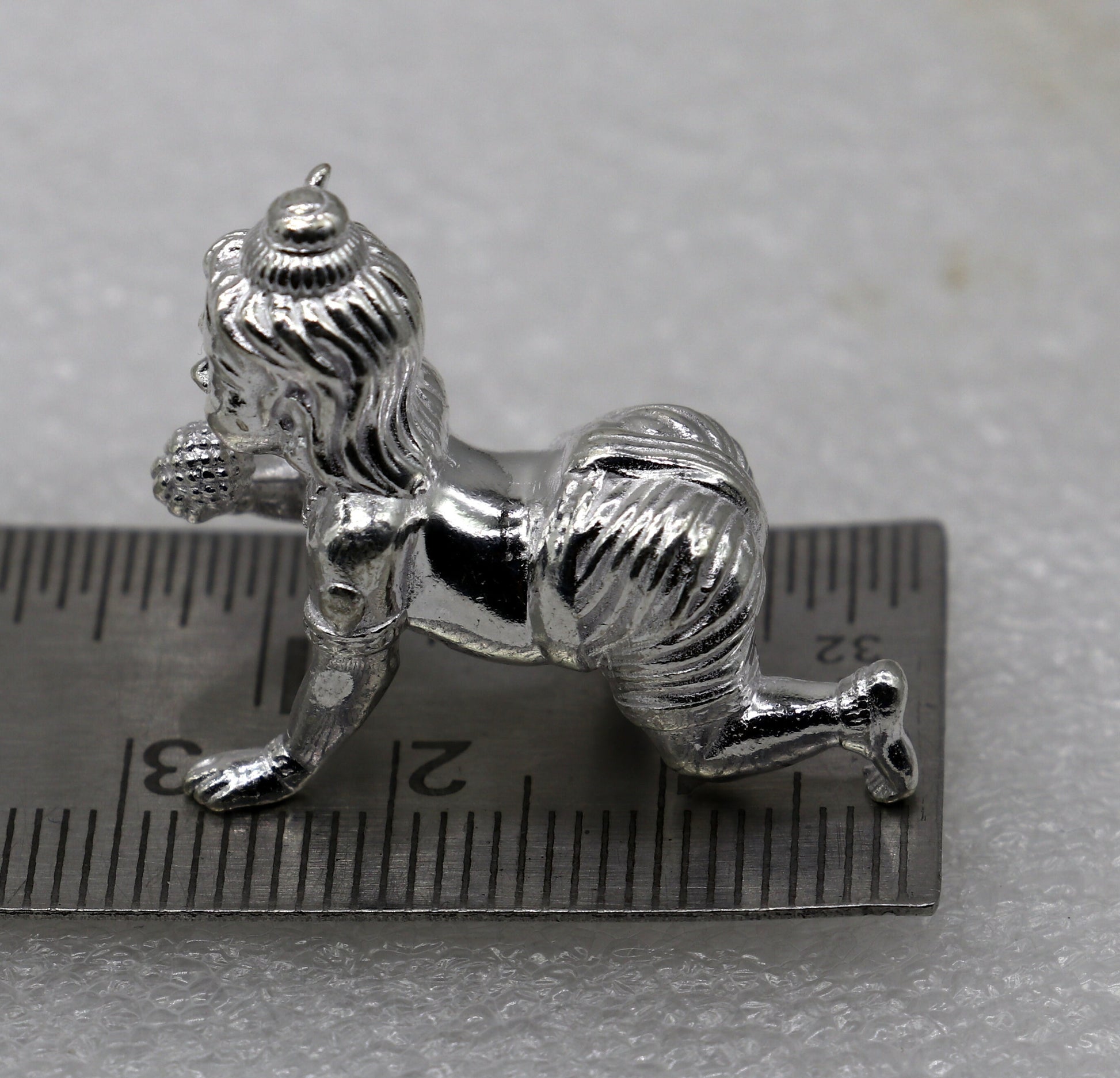 15grams solid 925 sterling silver handmade lord little Krishna, Bal Gopala,crawling Krishna small statue sculpture home puja article art764 - TRIBAL ORNAMENTS