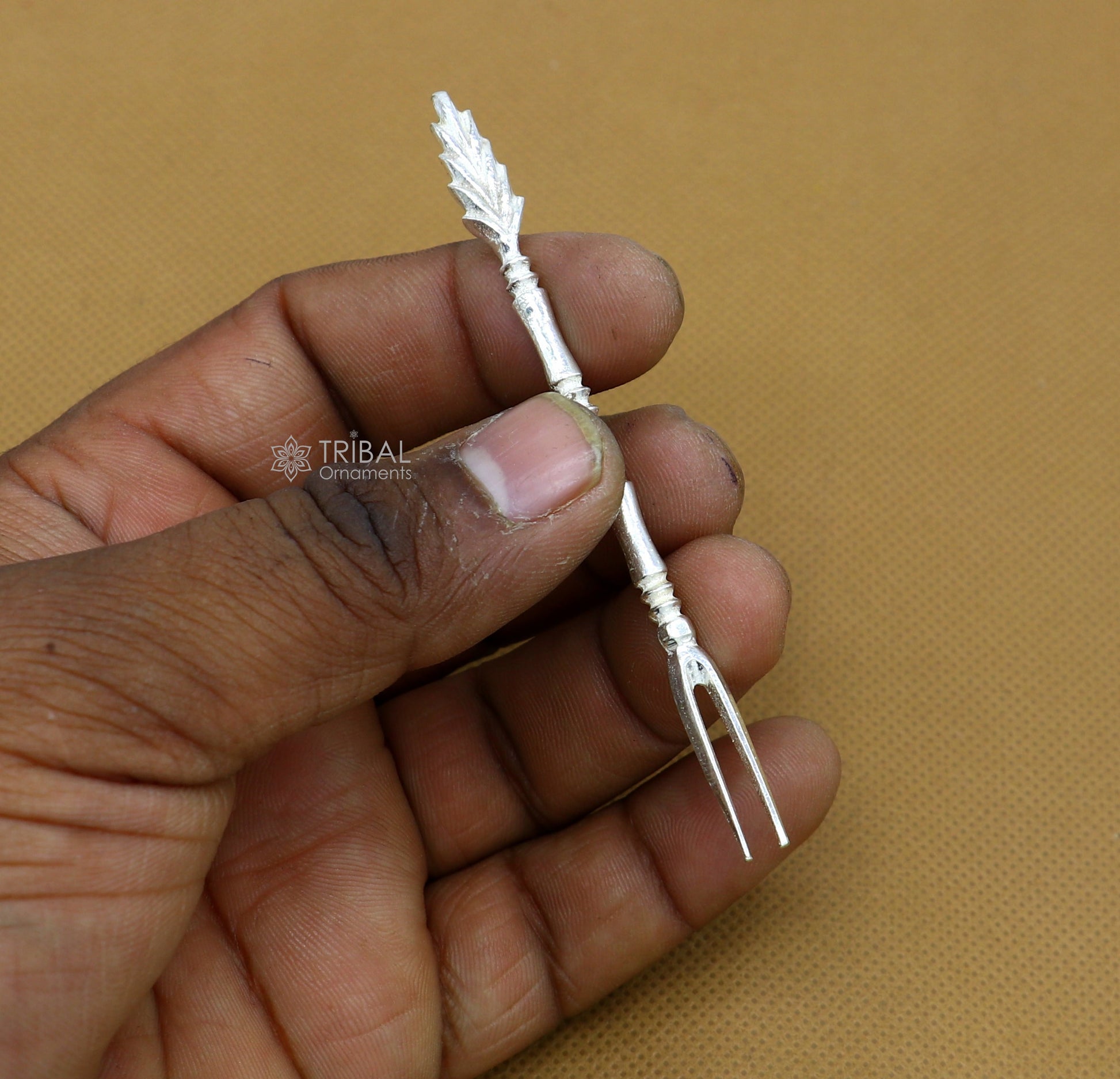 925 solid silver handmade chopsticks/fork snack fruit food fork excellent hand crafted design daily use otr011 - TRIBAL ORNAMENTS