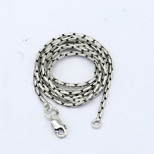 All size 1.5mm 925 sterling silver handmade solid fancy stylish silver chain necklace baht chain best gifting jewelry from India ch582 - TRIBAL ORNAMENTS