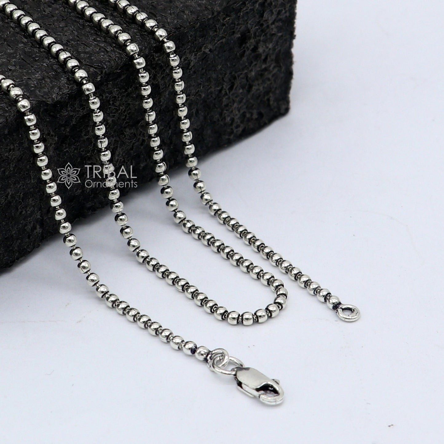 All size 925 sterling silver handmade customized fancy stylish 2mm silver beaded chain necklace baht chain best gifting jewelry ch583 - TRIBAL ORNAMENTS