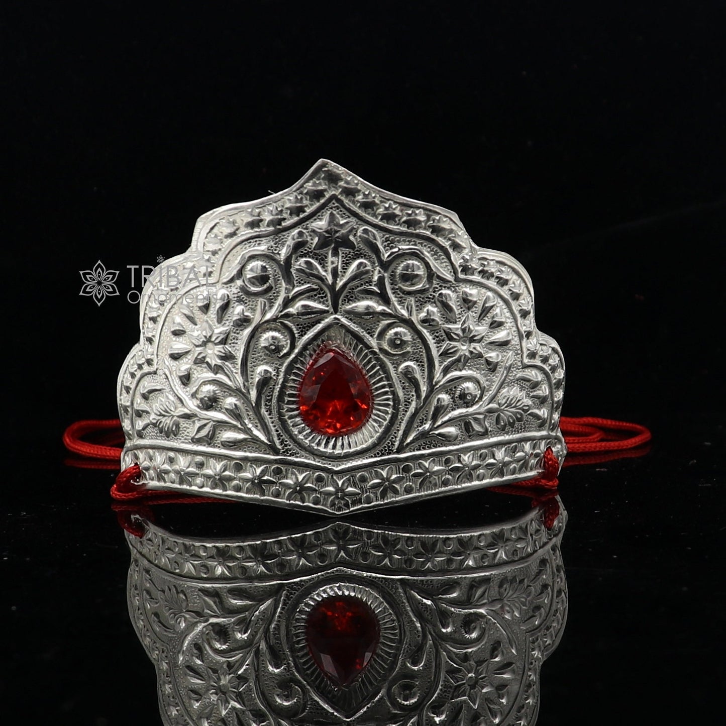 925 sterling silver vintage antique design mukut (crown), amazing handmade enamel design silver god crown home temple god hat su1270 - TRIBAL ORNAMENTS