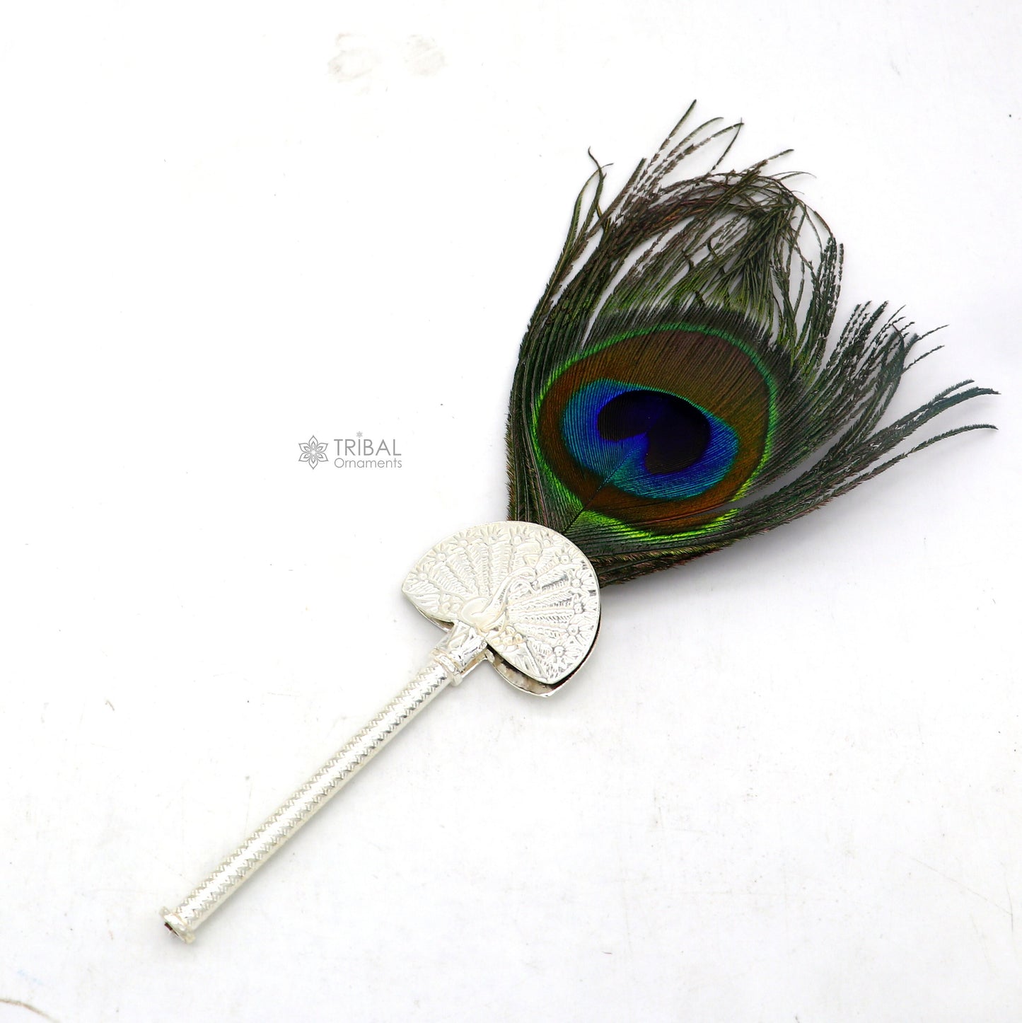 925 sterling silver handmade Mor chhadi, with peacock feather, best lord krishna laddu gopal gift, silver pankhi su1280 - TRIBAL ORNAMENTS
