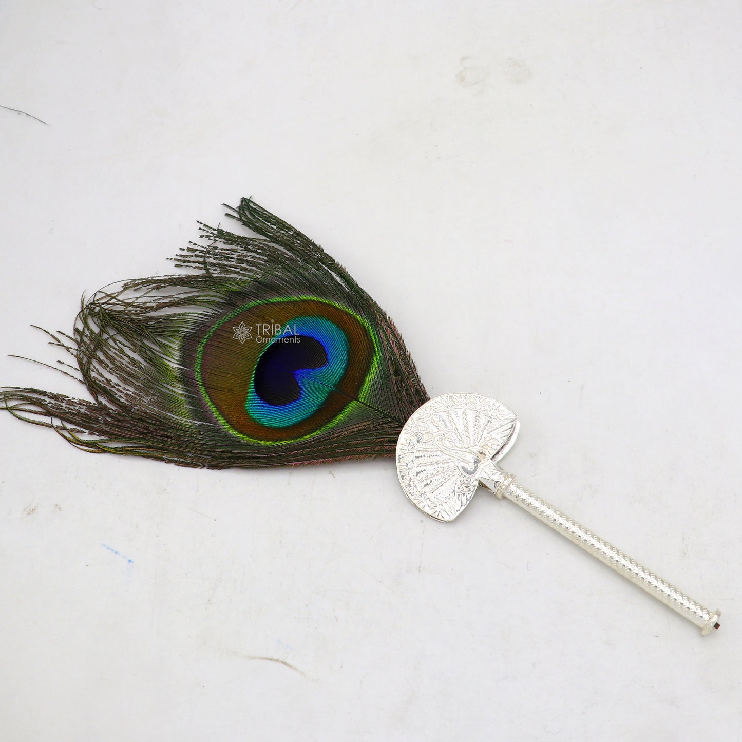 925 sterling silver handmade Mor chhadi, with peacock feather, best lord krishna laddu gopal gift, silver pankhi su1280 - TRIBAL ORNAMENTS