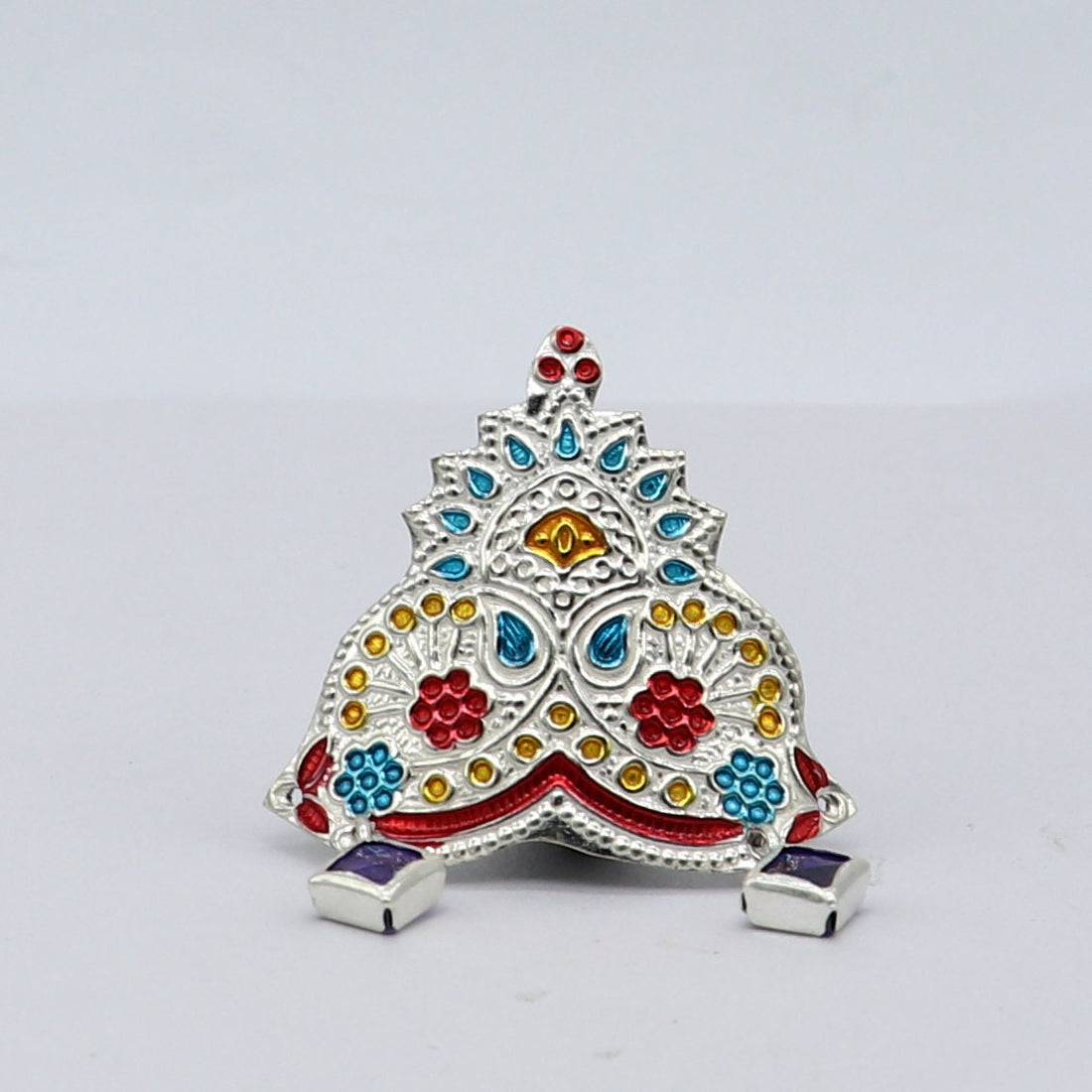 925 sterling silver vintage antique design mukut (crown), amazing handmade enamel design silver god crown home temple god hat su1275 - TRIBAL ORNAMENTS