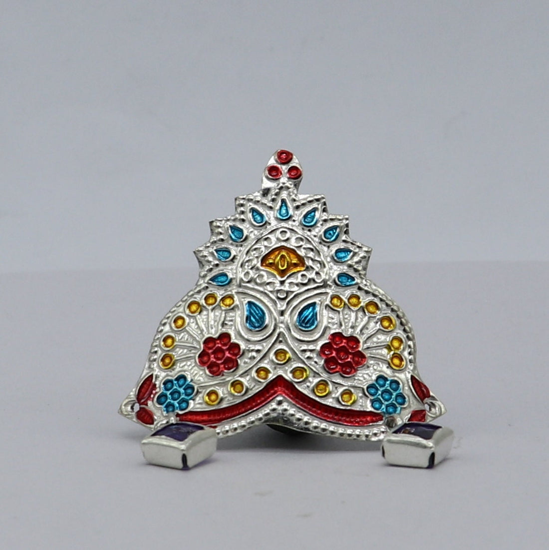 925 sterling silver vintage antique design mukut (crown), amazing handmade enamel design silver god crown home temple god hat su1275 - TRIBAL ORNAMENTS