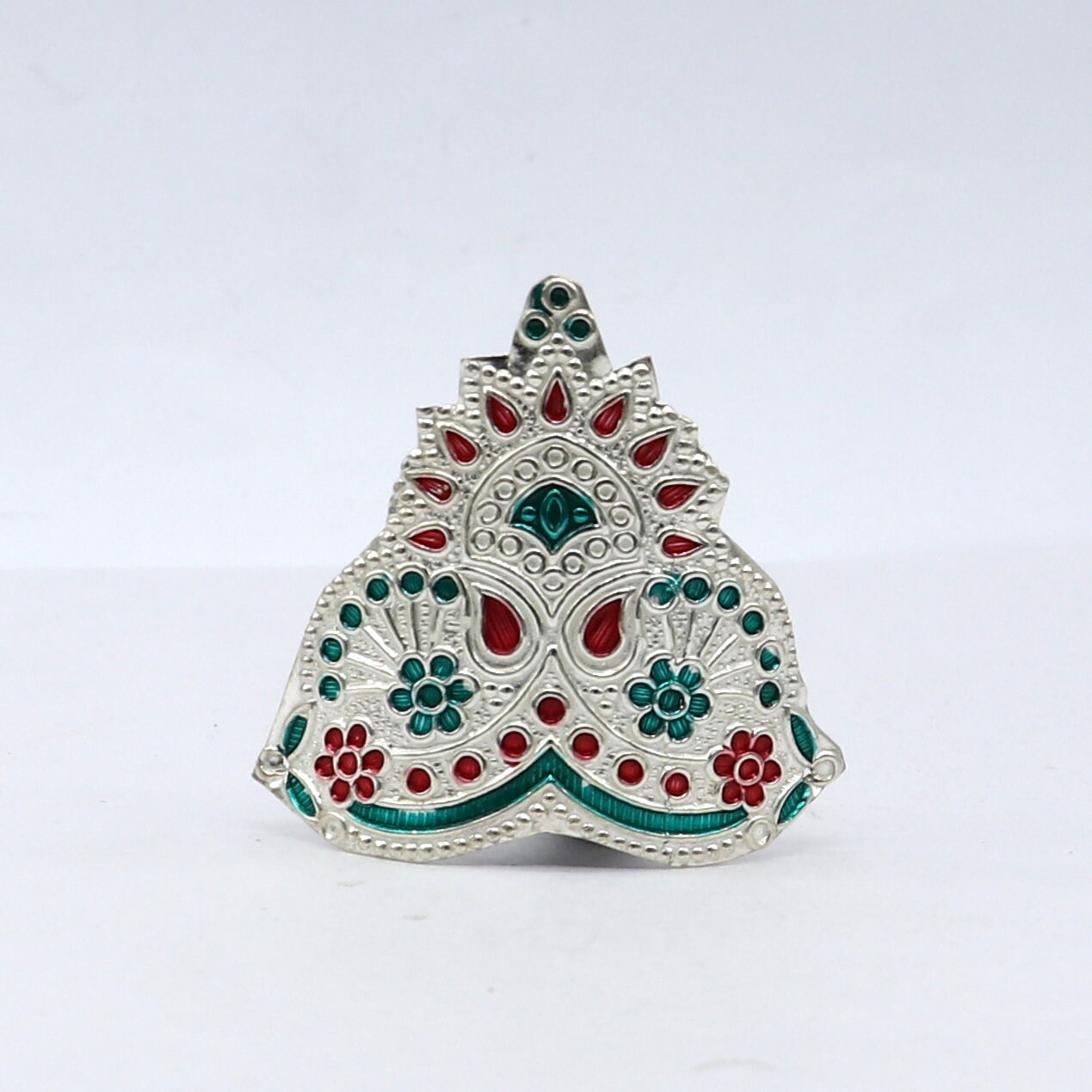 925 sterling silver vintage antique design mukut (crown), amazing handmade enamel design silver god crown home temple god hat su1276 - TRIBAL ORNAMENTS