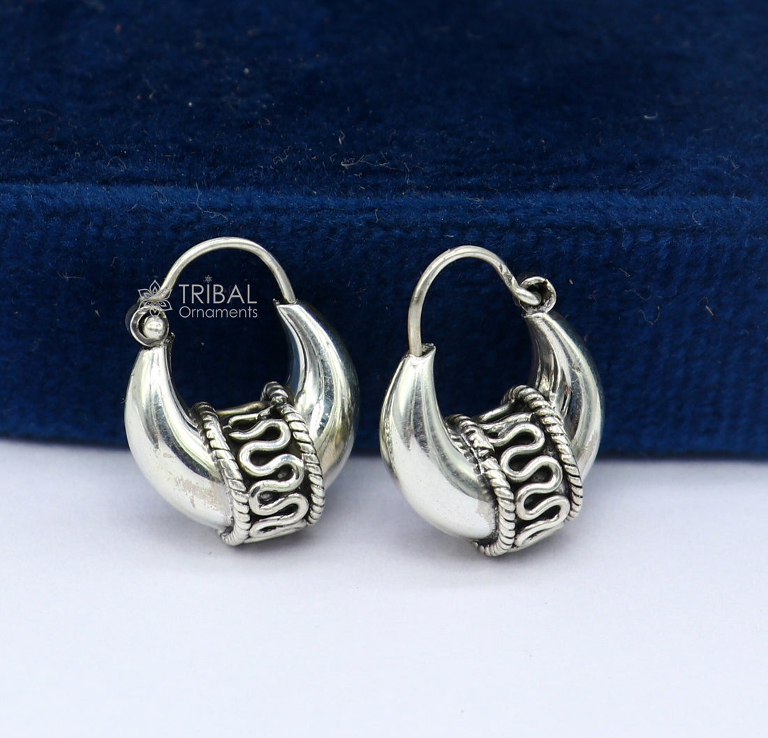 925 Sterling silver handmade fabulous hoops earrings bali antique style unisex customized personalized  jewelry from rajasthan india s1304 - TRIBAL ORNAMENTS