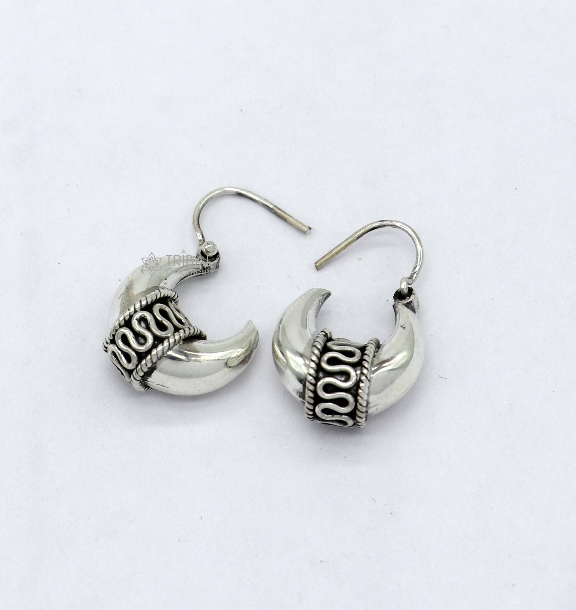 925 Sterling silver handmade fabulous hoops earrings bali antique style unisex customized personalized  jewelry from rajasthan india s1304 - TRIBAL ORNAMENTS