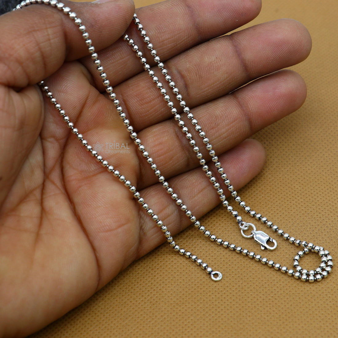 All size 925 sterling silver handmade customized fancy stylish 2mm silver beaded chain necklace baht chain best gifting jewelry ch583 - TRIBAL ORNAMENTS