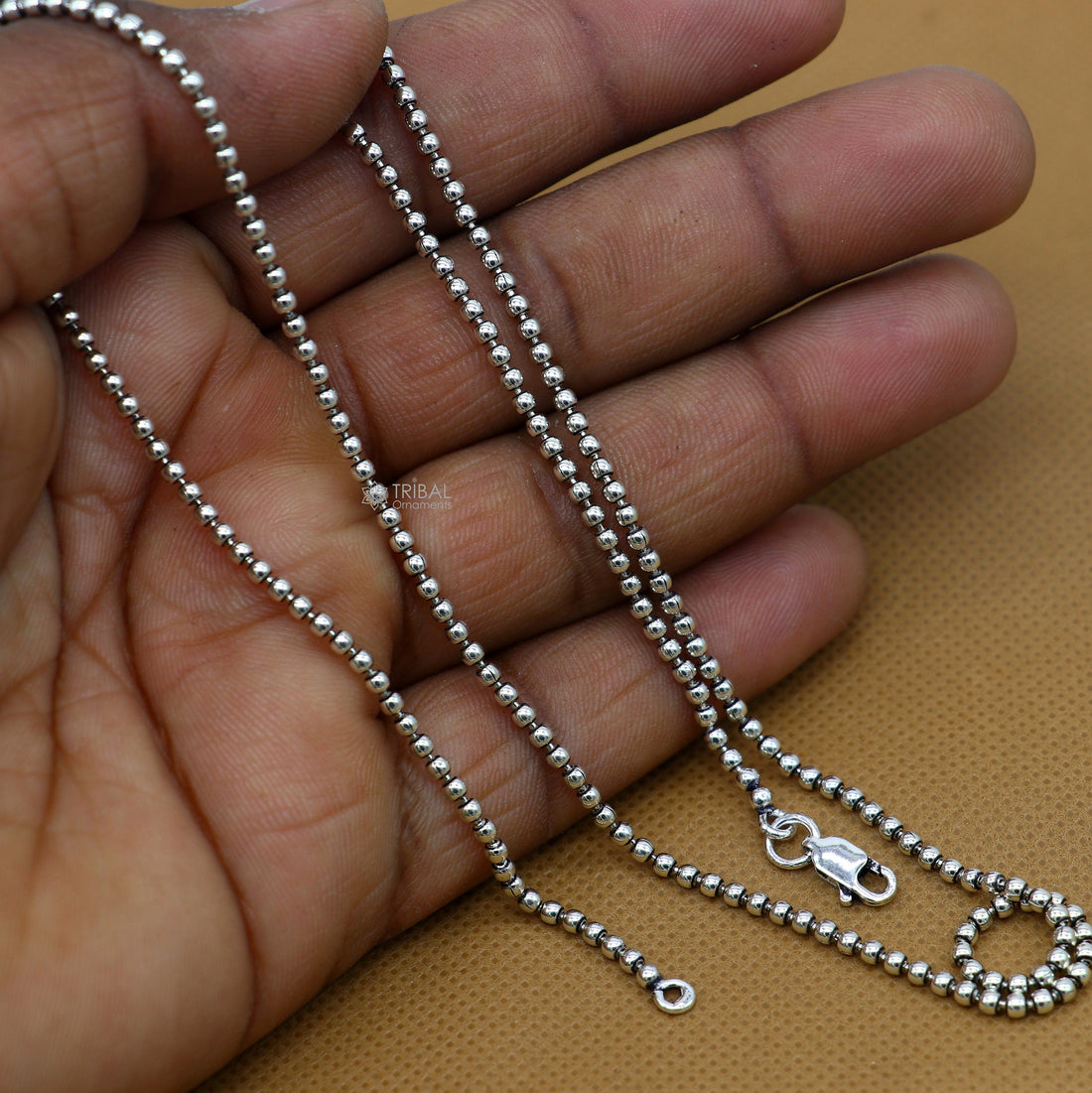 All size 925 sterling silver handmade customized fancy stylish 2mm silver beaded chain necklace baht chain best gifting jewelry ch583 - TRIBAL ORNAMENTS