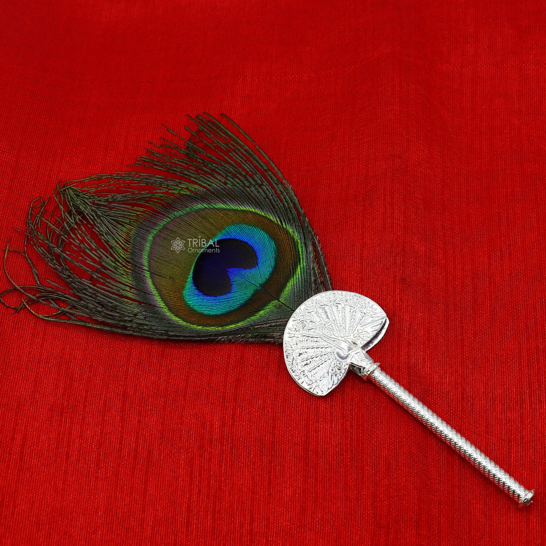 925 sterling silver handmade Mor chhadi, with peacock feather, best lord krishna laddu gopal gift, silver pankhi su1280 - TRIBAL ORNAMENTS
