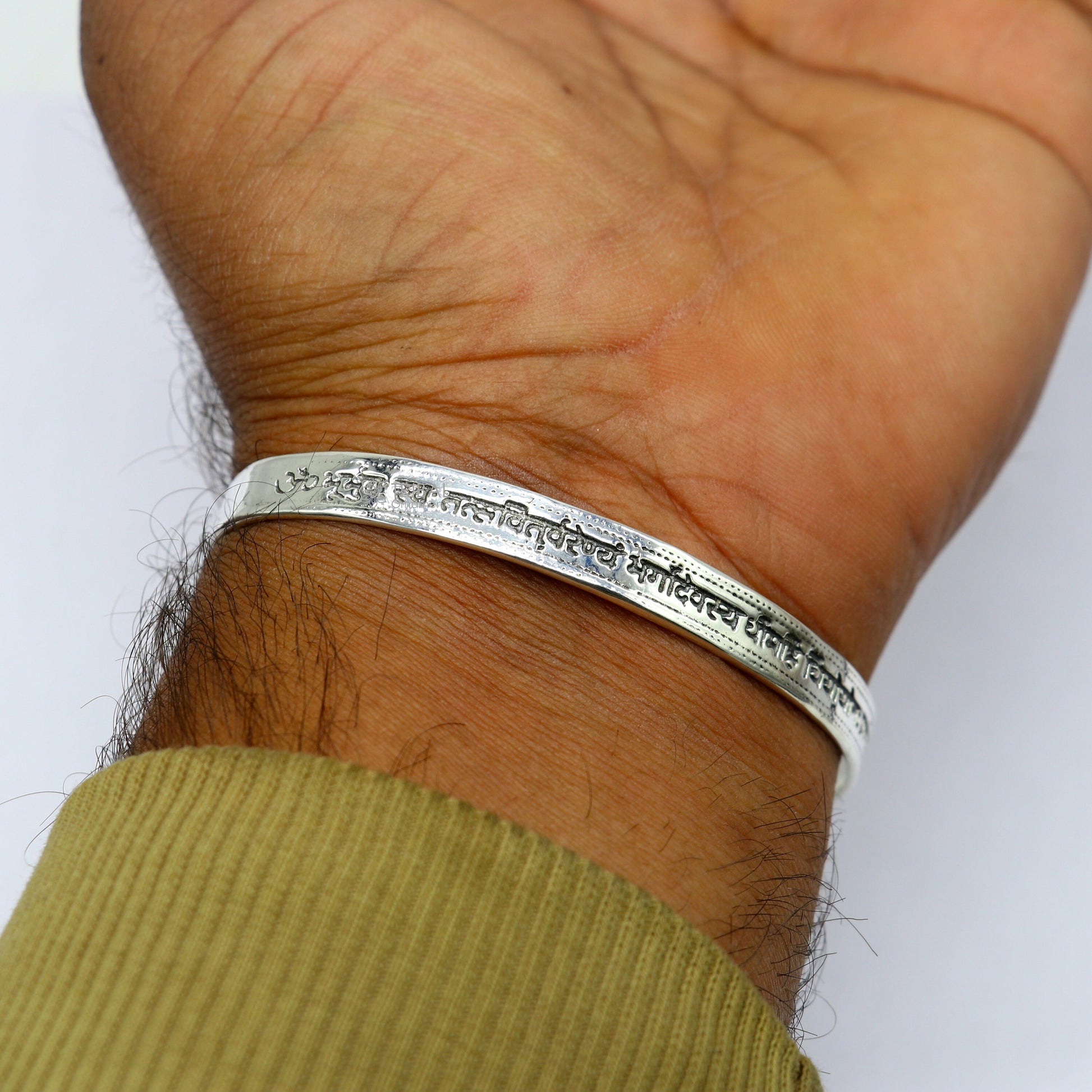 925 sterling silver handmade mantra 'Gayatri Mantra' solid bracelet kada unisex mantra kada jewelry from india cuff214 - TRIBAL ORNAMENTS