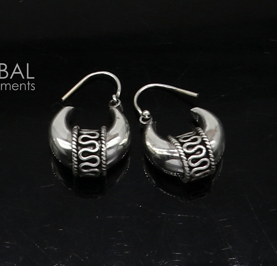 925 Sterling silver handmade fabulous hoops earrings bali antique style unisex customized personalized  jewelry from rajasthan india s1304 - TRIBAL ORNAMENTS