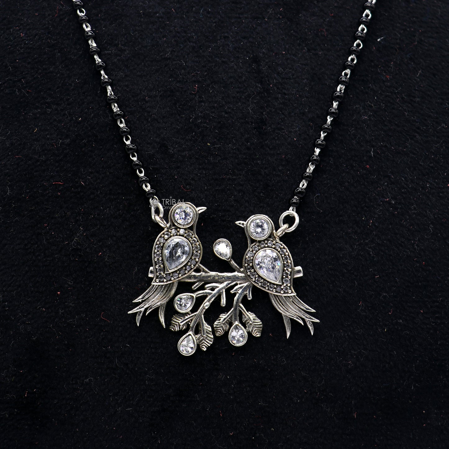 925 sterling silver black beads chain mangal sutra necklace for daily use brides Mangalsutra chunky necklace love bird pendant ms61 - TRIBAL ORNAMENTS