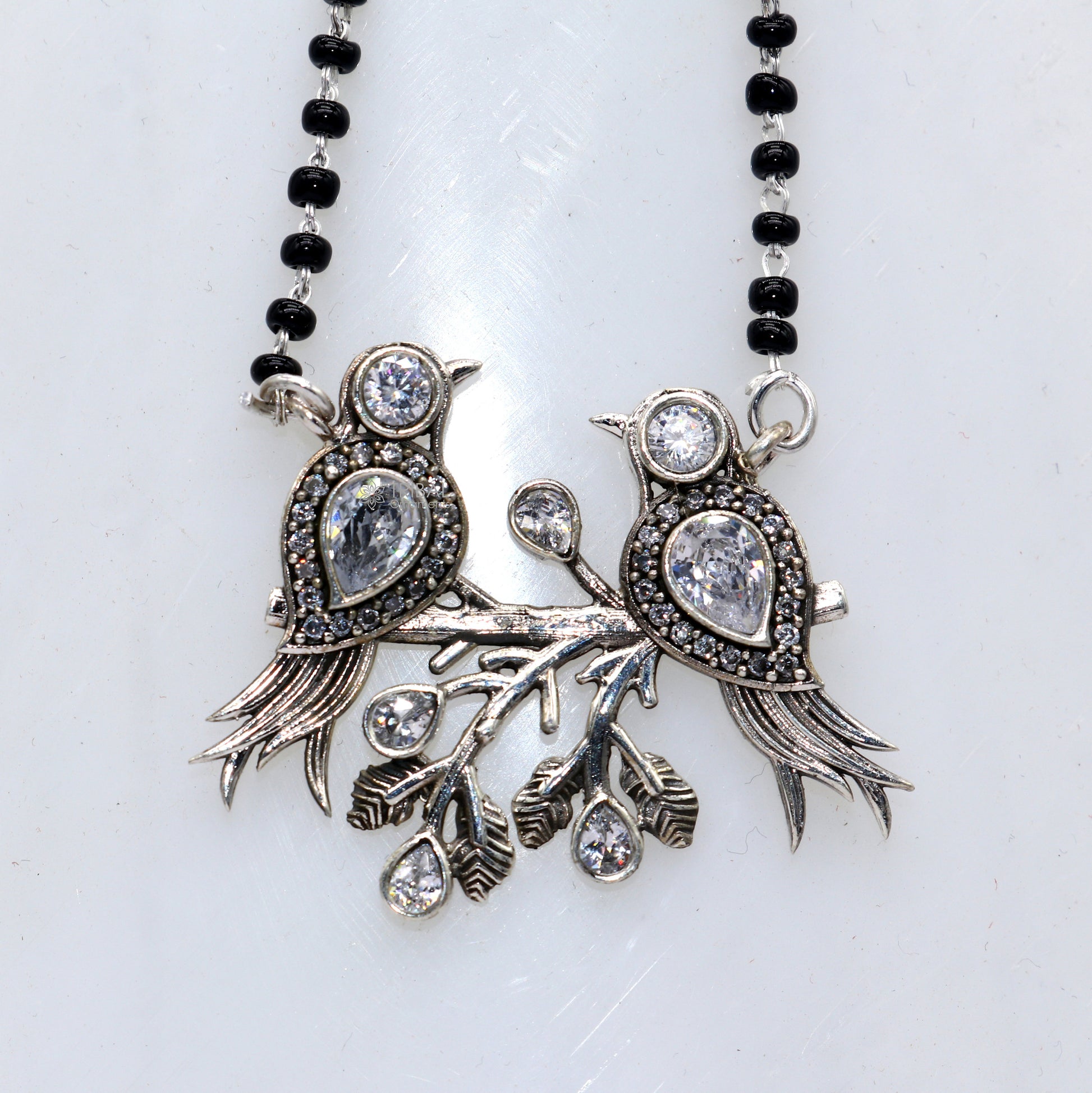 925 sterling silver black beads chain mangal sutra necklace for daily use brides Mangalsutra chunky necklace love bird pendant ms61 - TRIBAL ORNAMENTS