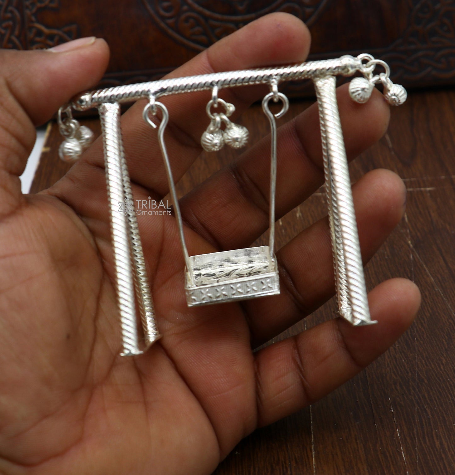 925 Sterling silver handmade Laddu Gopala child Krishna swing, child Krishna palna, silver jhula, laddu gopal jhula, silver art su1286 - TRIBAL ORNAMENTS