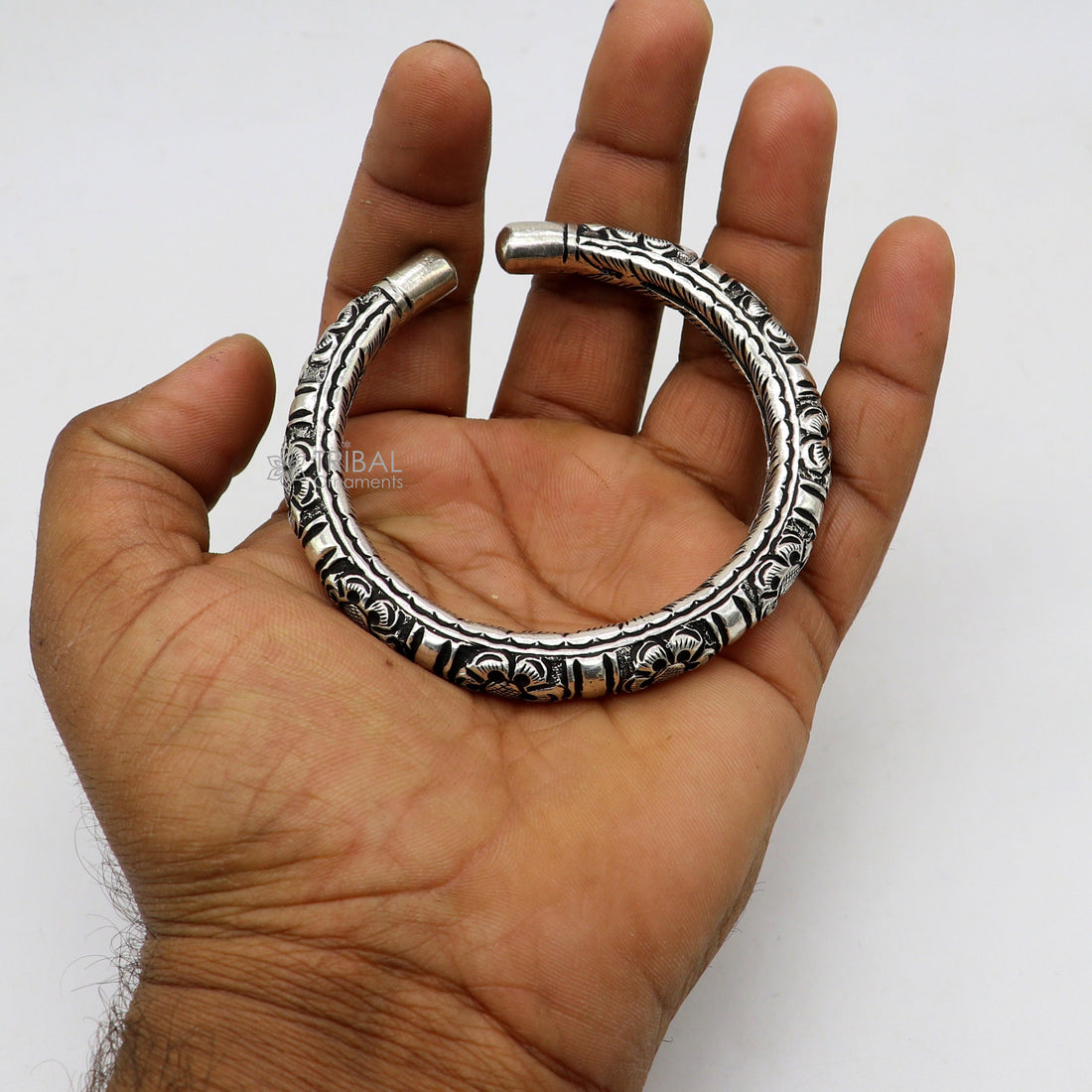 925 Sterling silver handmade fabulous chitai work customized bangle bracelet kada with pearl unisex personalized tribal jewelry nsk809 - TRIBAL ORNAMENTS