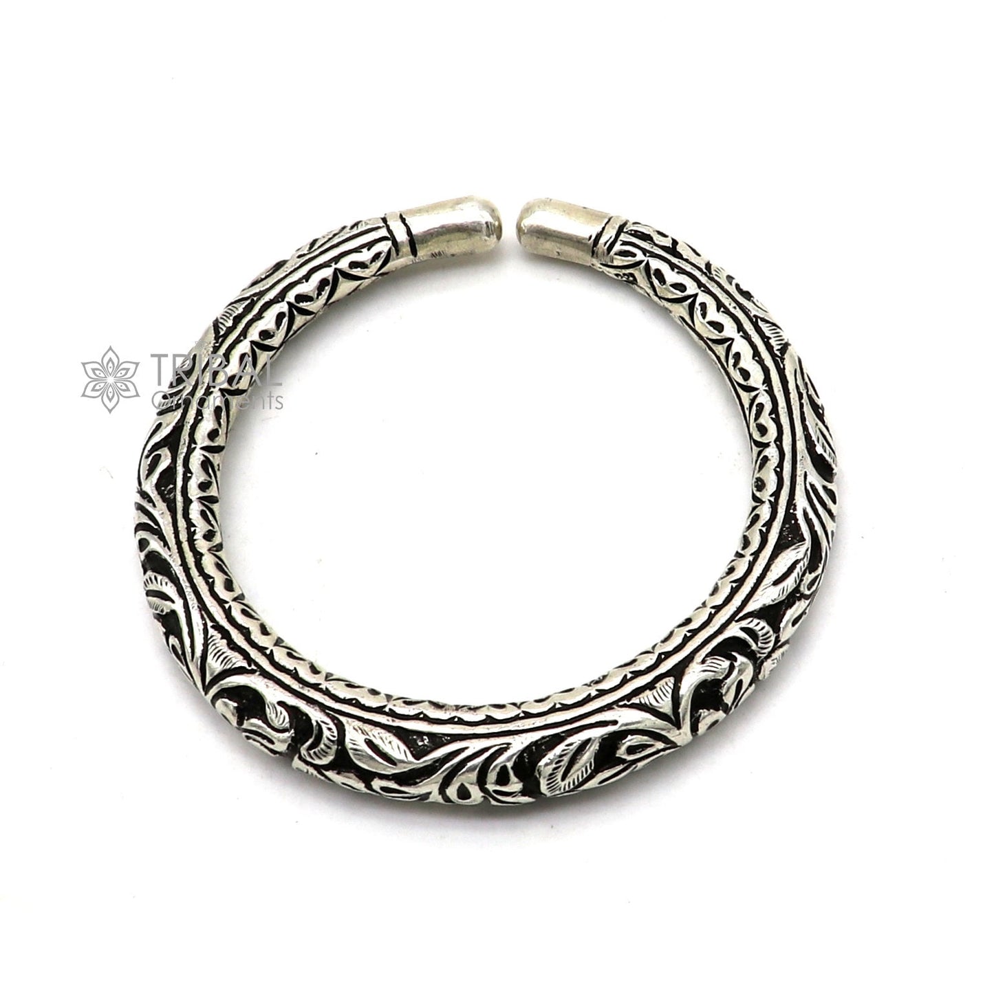 925 Sterling silver handmade fabulous chitai work customized bangle bracelet kada with pearl unisex personalized tribal jewelry nsk810 - TRIBAL ORNAMENTS