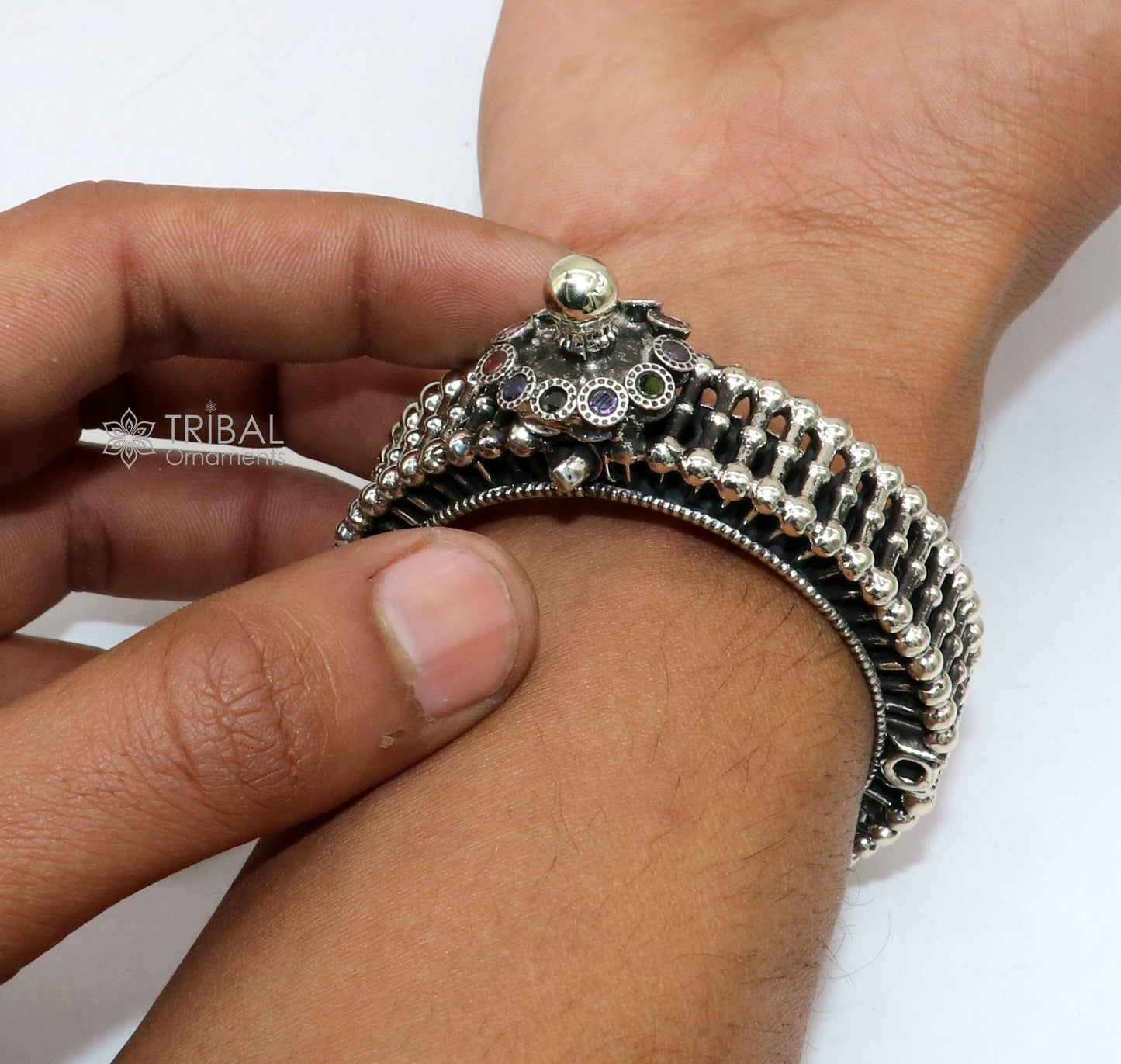 Indian Traditional cultural design trendy 925 sterling silver handmade cuff kada bracelet amazing vintage design brides bangle nsk812 - TRIBAL ORNAMENTS