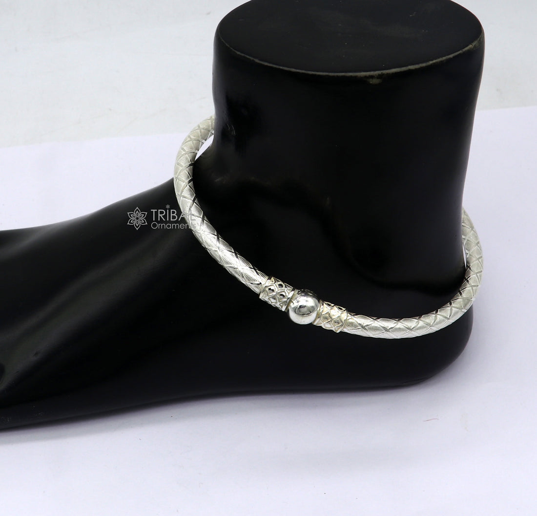 925 Sterling silver Handmade plain design indian traditional women's customized foot kada ankle kada bracelet tribal jewelry nsfk114 - TRIBAL ORNAMENTS
