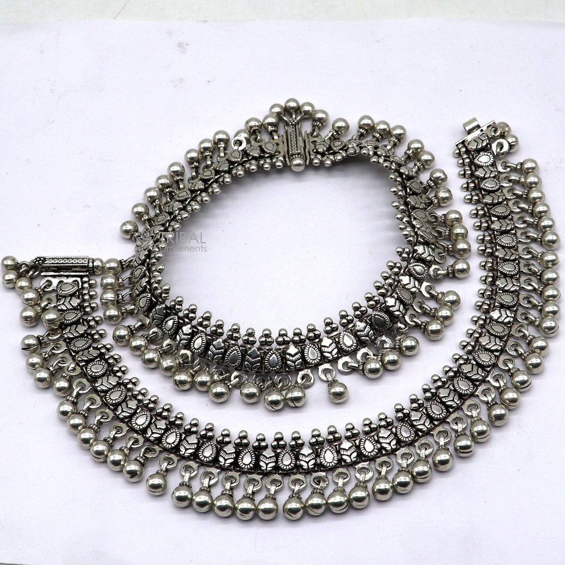 925 Sterling silver handmade vintage design stylish charming anklet foot bracelet hanging bells tribal ethnic jewelry ank620 - TRIBAL ORNAMENTS