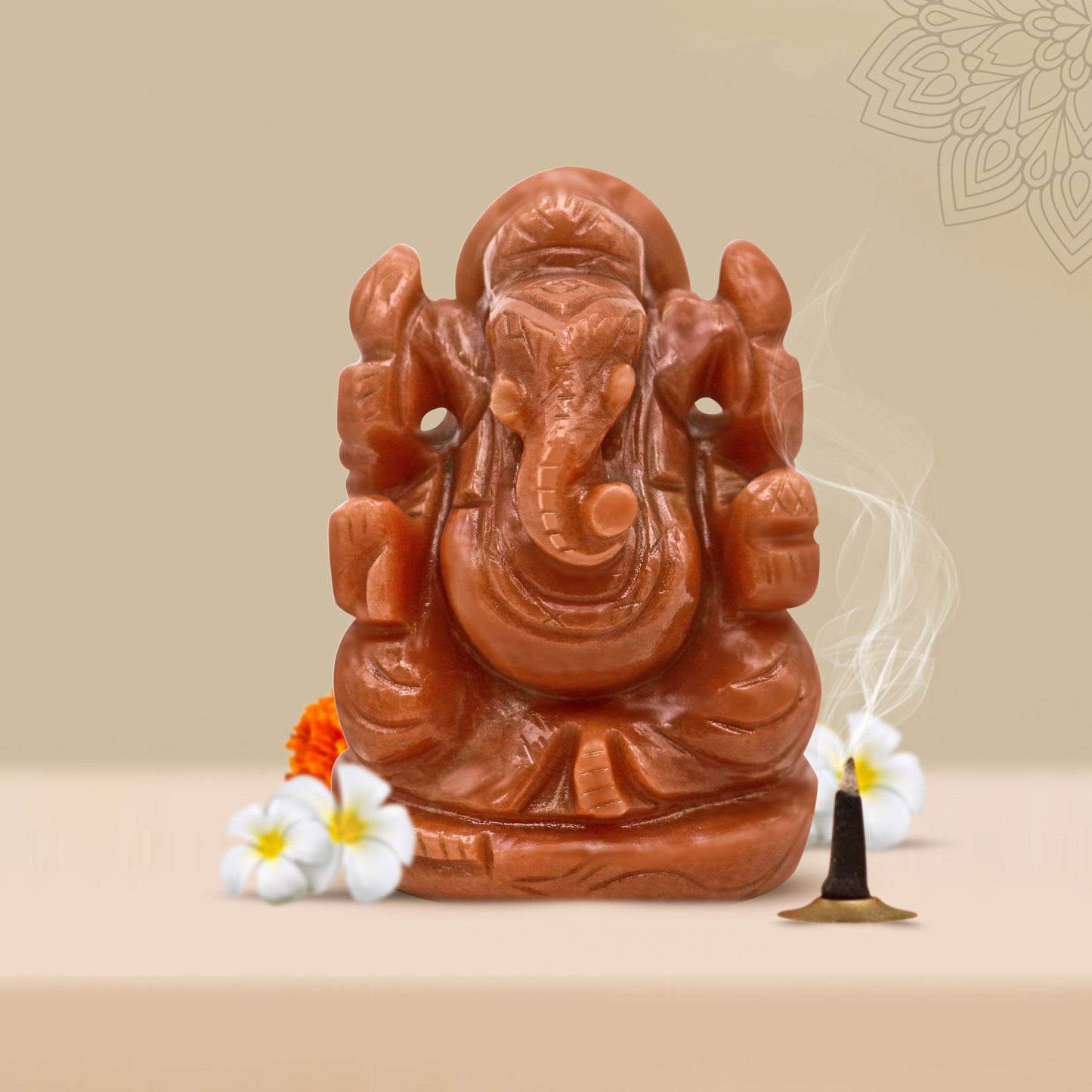 Devine Ganesha handcrafted Aventurian stone statue figurine, home temple God Ganesha stone sculpture for wealth and prosperity stna32 - TRIBAL ORNAMENTS