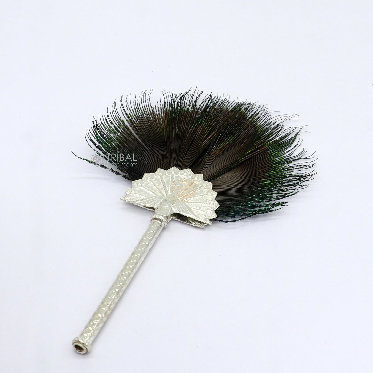 Vintage antique style handmade Mor chhadi, with peacock feather, best lord krishna laddu gopal gift, silver pankhi silver mor chadi su1289 - TRIBAL ORNAMENTS