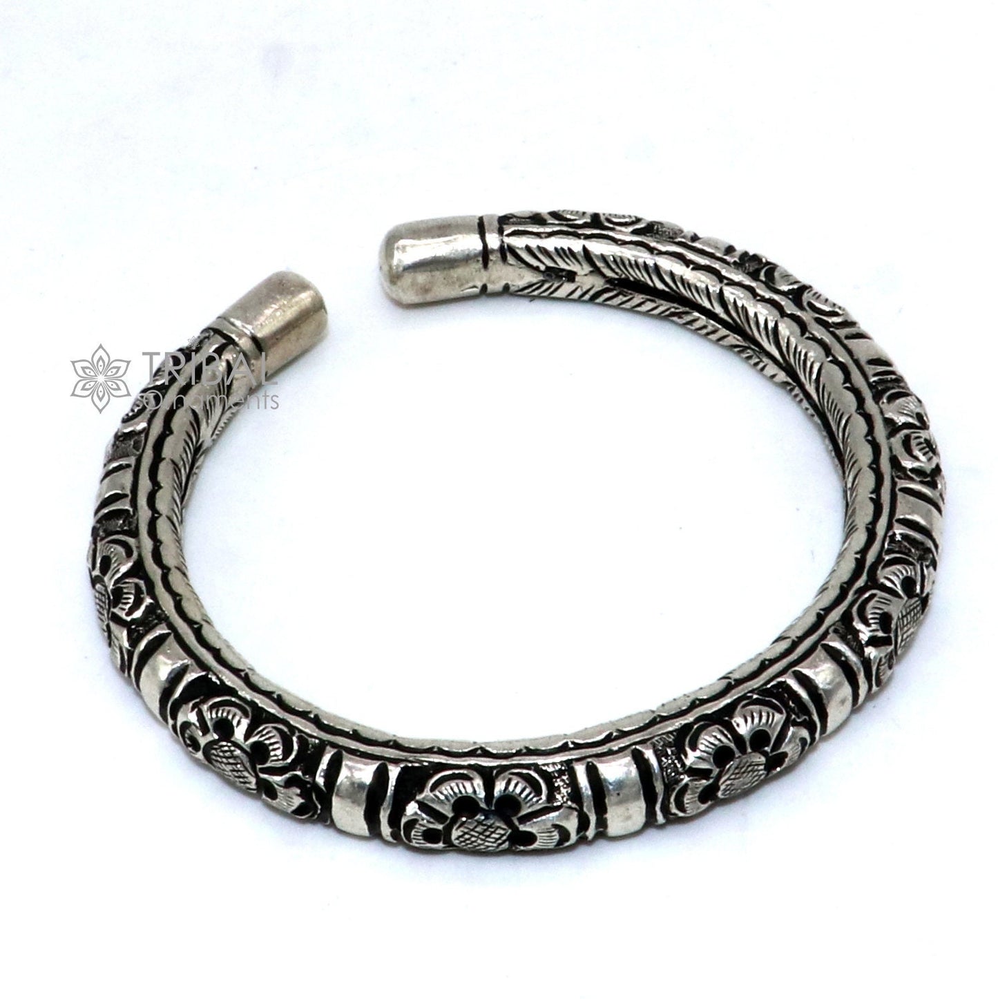 925 Sterling silver handmade fabulous chitai work customized bangle bracelet kada with pearl unisex personalized tribal jewelry nsk809 - TRIBAL ORNAMENTS