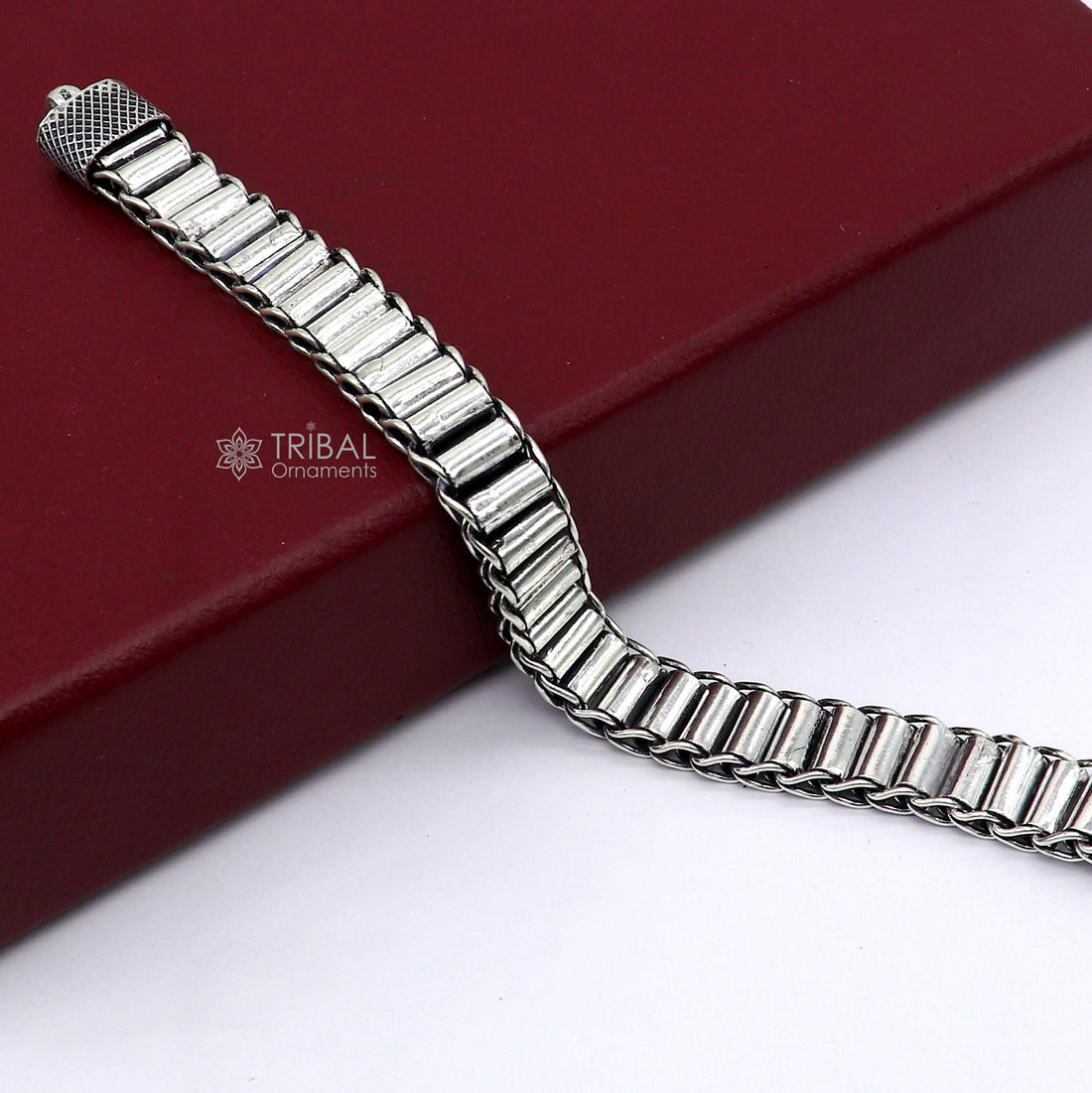 11mm  925 sterling silver handmade amazing rolar bracelet chain flexible men's bracelet jewelry from Rajasthan india sbr731 - TRIBAL ORNAMENTS