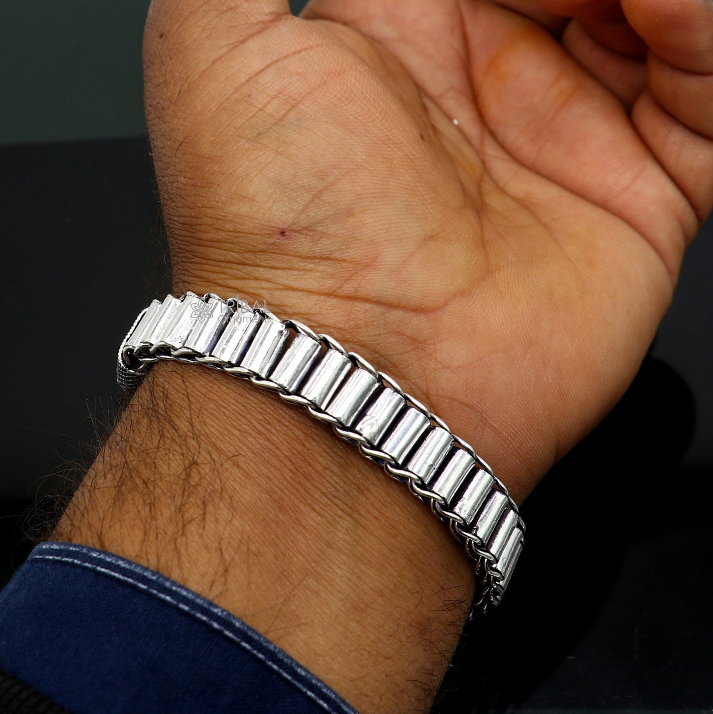 11mm  925 sterling silver handmade amazing rolar bracelet chain flexible men's bracelet jewelry from Rajasthan india sbr731 - TRIBAL ORNAMENTS