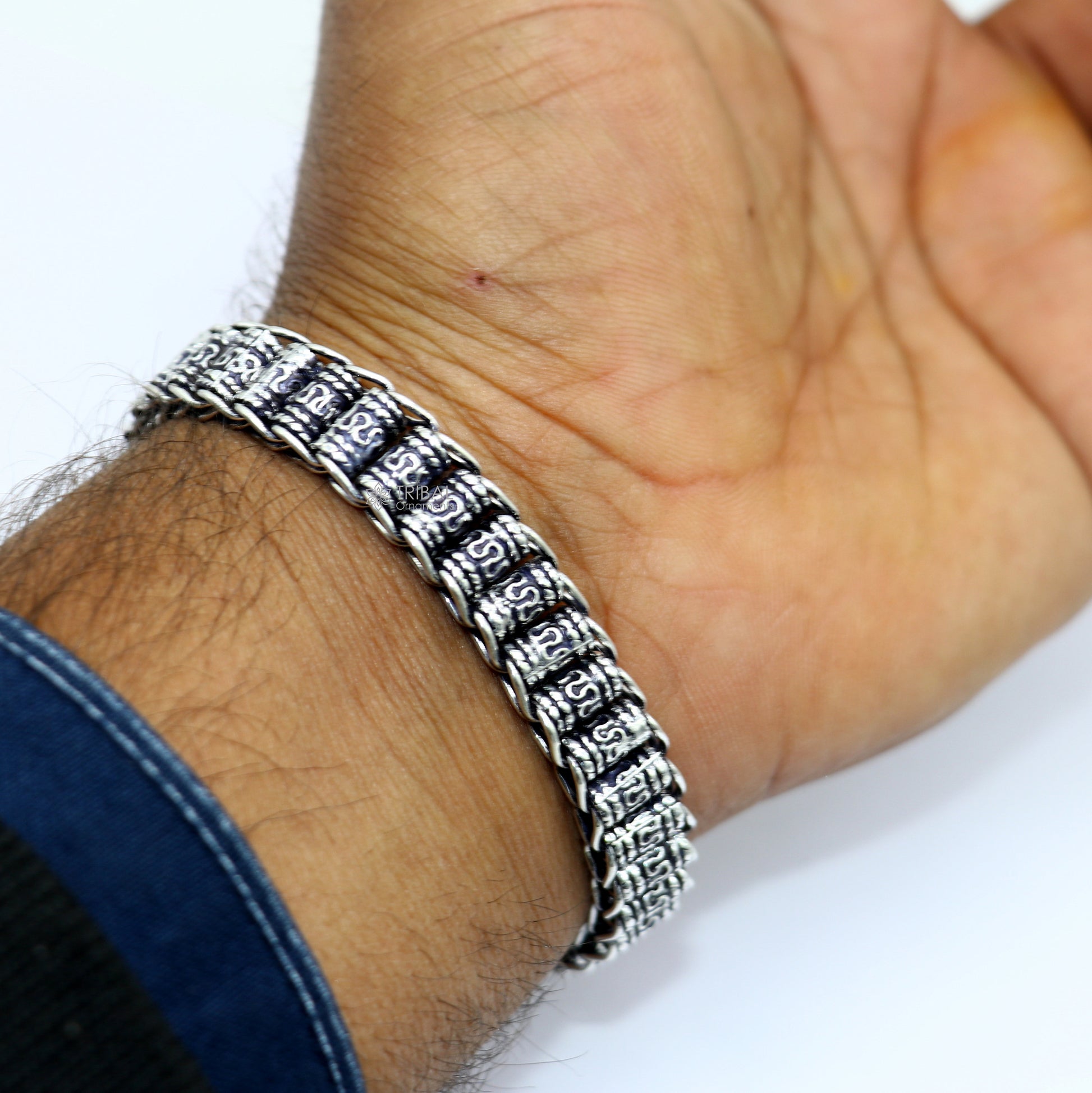 11mm  925 sterling silver handmade amazing rolar bracelet chain flexible men's bracelet jewelry from Rajasthan india sbr732 - TRIBAL ORNAMENTS