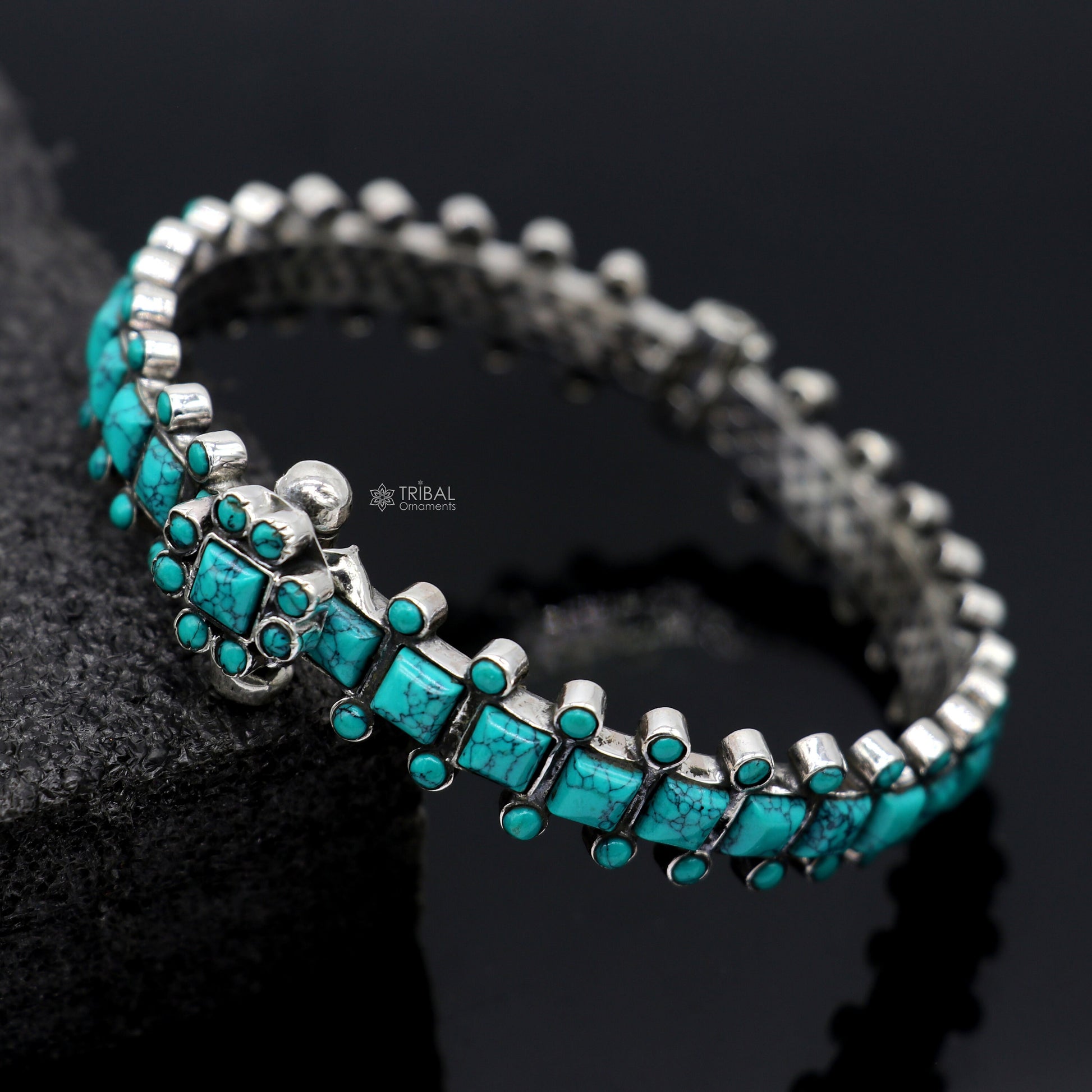 925 sterling silver handmade gorgeous tribal Stylish bangle bracelet kada, gorgeous turquoise stone wedding gifting jewelry nsk816 - TRIBAL ORNAMENTS