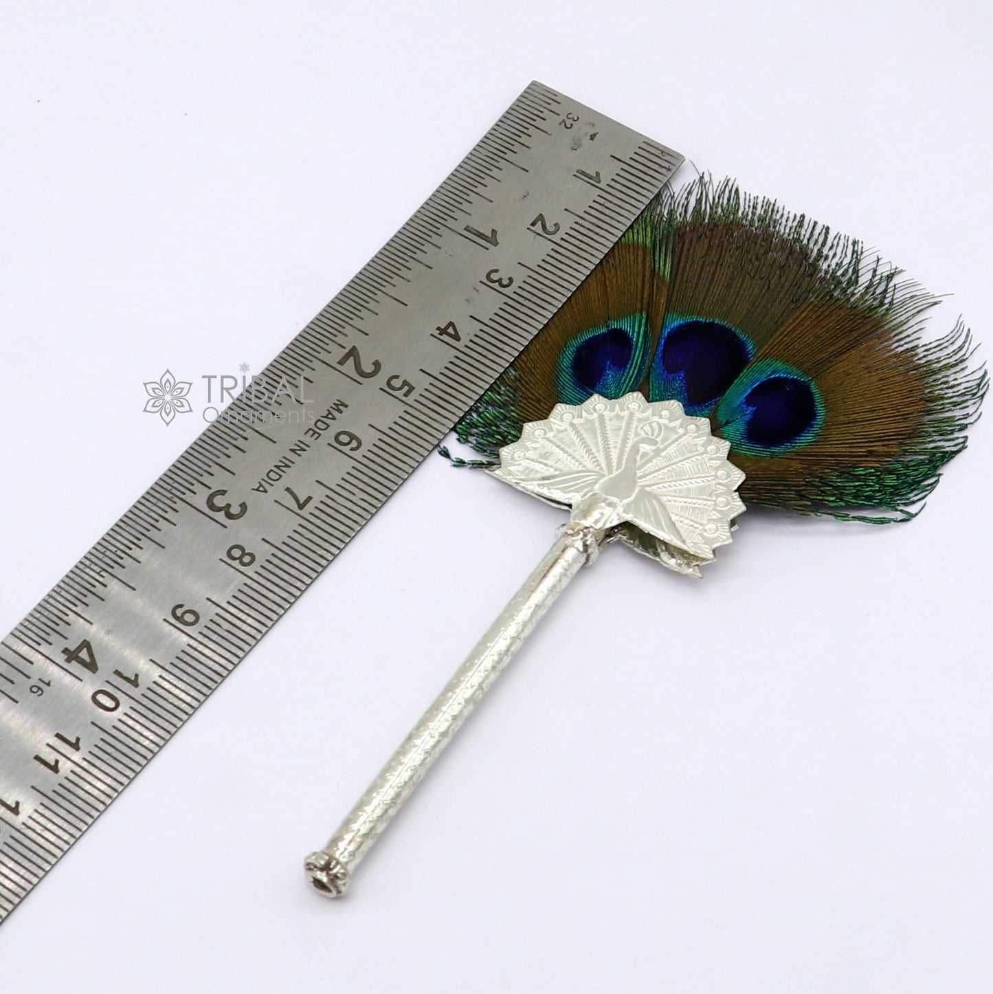 Vintage antique style handmade Mor chhadi, with peacock feather, best lord krishna laddu gopal gift, silver pankhi silver mor chadi su1289 - TRIBAL ORNAMENTS