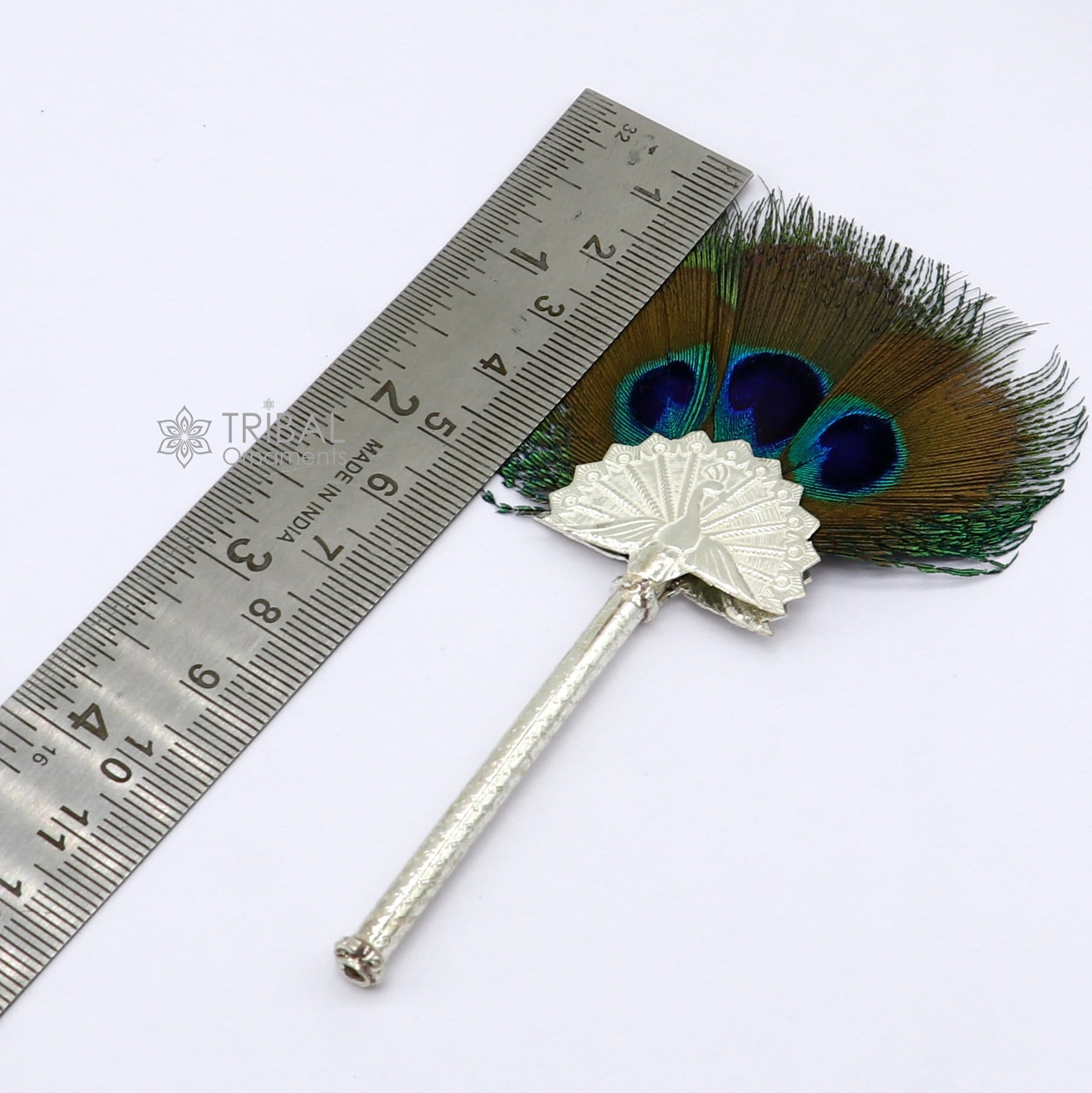 Vintage antique style handmade Mor chhadi, with peacock feather, best lord krishna laddu gopal gift, silver pankhi silver mor chadi su1289 - TRIBAL ORNAMENTS
