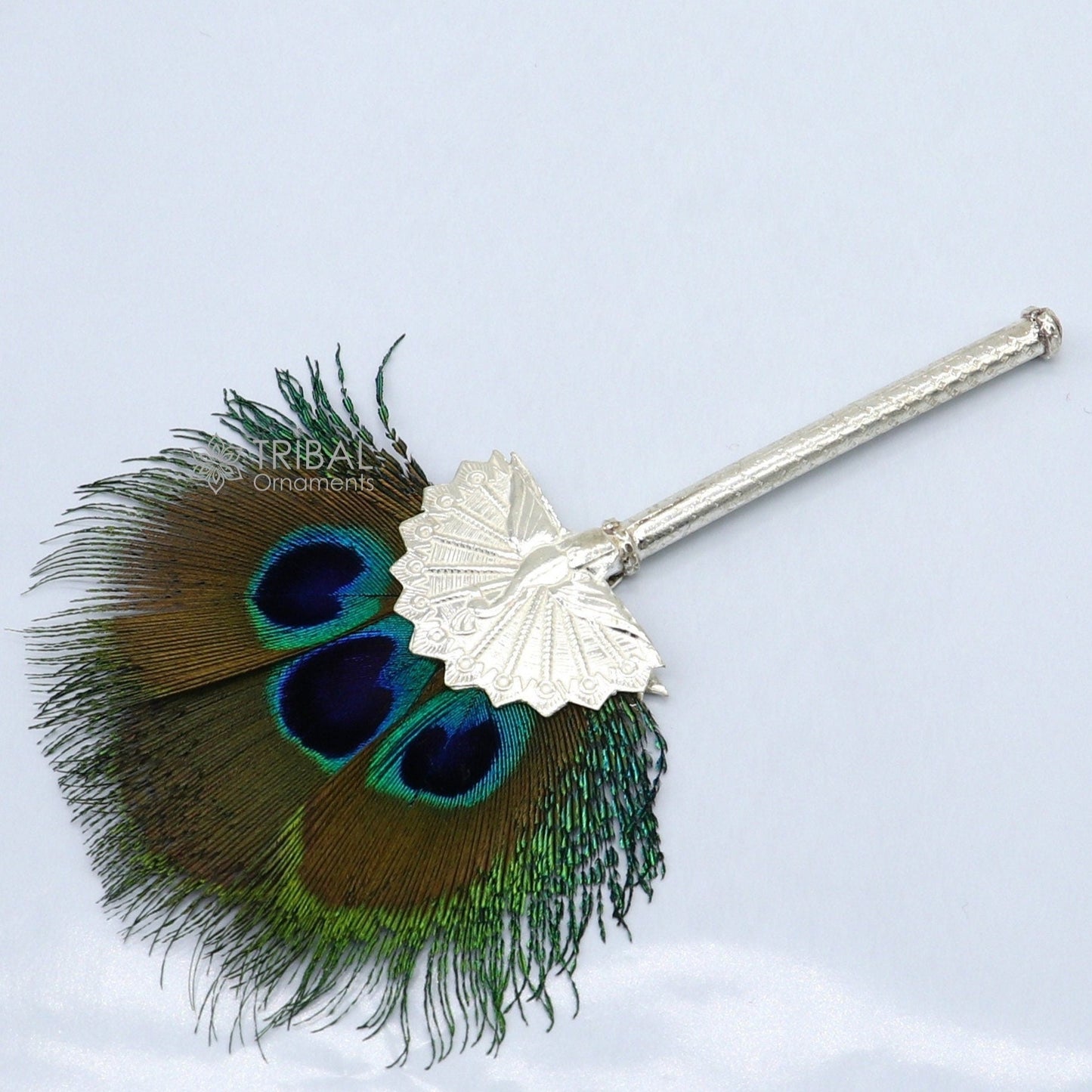 Vintage antique style handmade Mor chhadi, with peacock feather, best lord krishna laddu gopal gift, silver pankhi silver mor chadi su1289 - TRIBAL ORNAMENTS