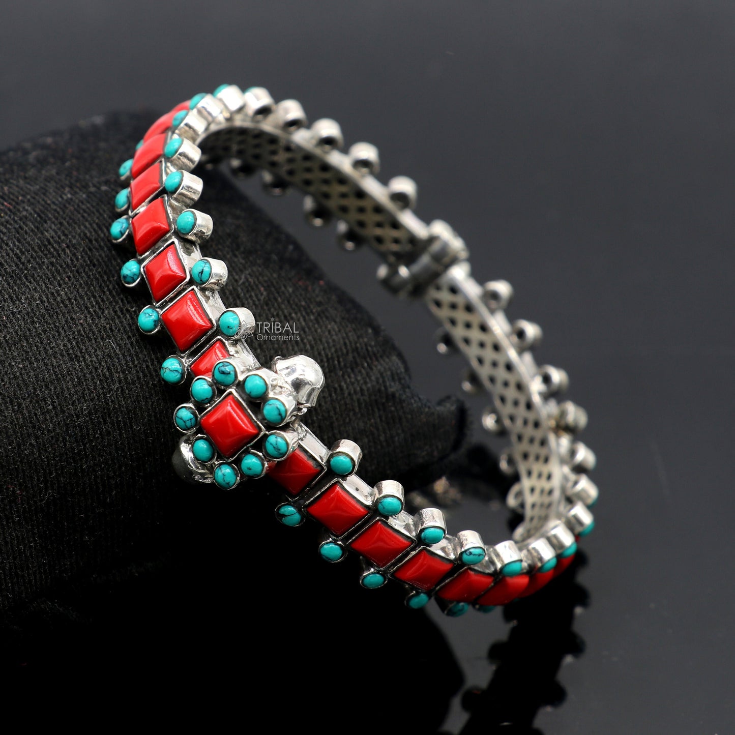 925 sterling silver customized design wedding anniversary gifting coral bangle bracelet with unique closure vintage tribal jewelry nsk815 - TRIBAL ORNAMENTS