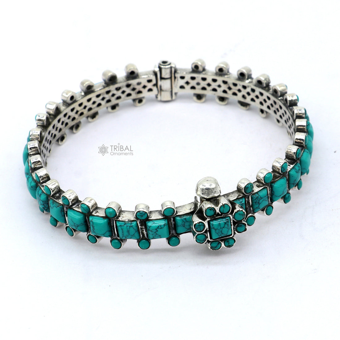 925 sterling silver handmade gorgeous tribal Stylish bangle bracelet kada, gorgeous turquoise stone wedding gifting jewelry nsk816 - TRIBAL ORNAMENTS