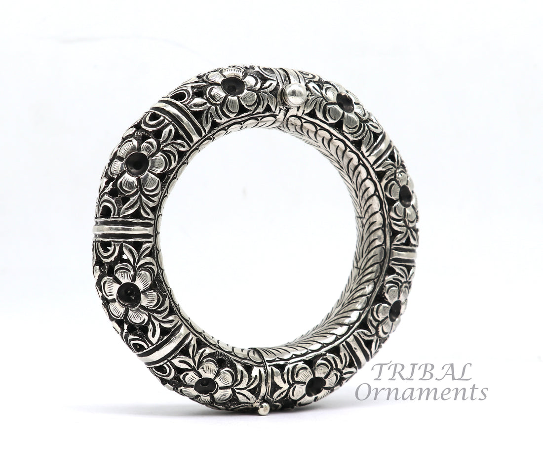 925 sterling silver handmade fabulous flower work vintage design bangle bracelet, excellent traditional style wedding jewelry nba156 - TRIBAL ORNAMENTS