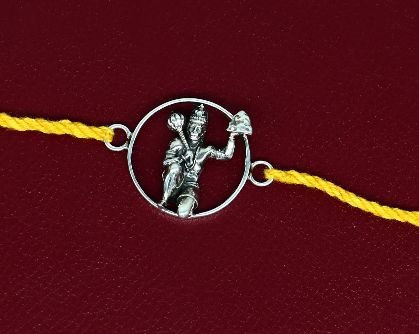 925 sterling silver custom design god hanuman design Rakhi bracelet with stunning yellow thread Best sibling rakhi for Festival Rakshabandhan rk162 - TRIBAL ORNAMENTS