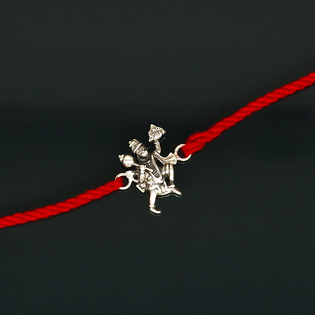 925 sterling silver idol god Flying Hanuman design Rakhi bracelet with red thread Best sibling rakhi rk170 - TRIBAL ORNAMENTS