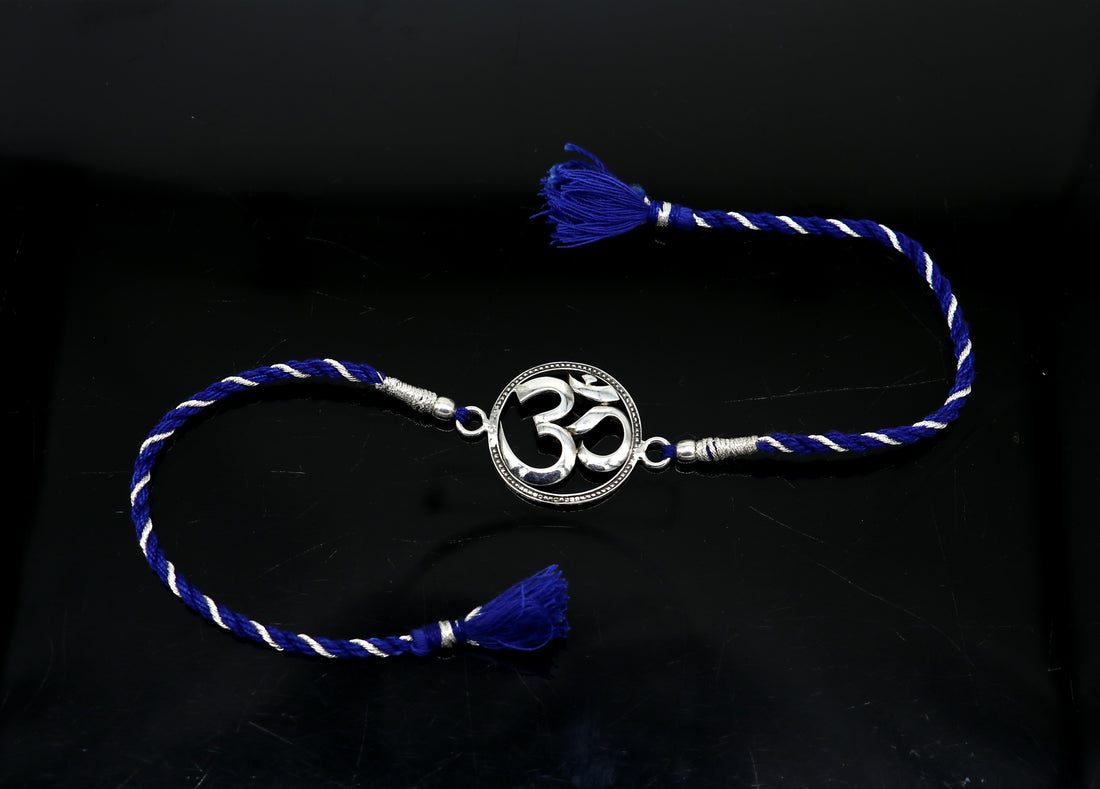 Pure 925 sterling silver handmade OM design Rakhi Bracelet, amazing stylish gift for Rakshabandhan rk20 - TRIBAL ORNAMENTS