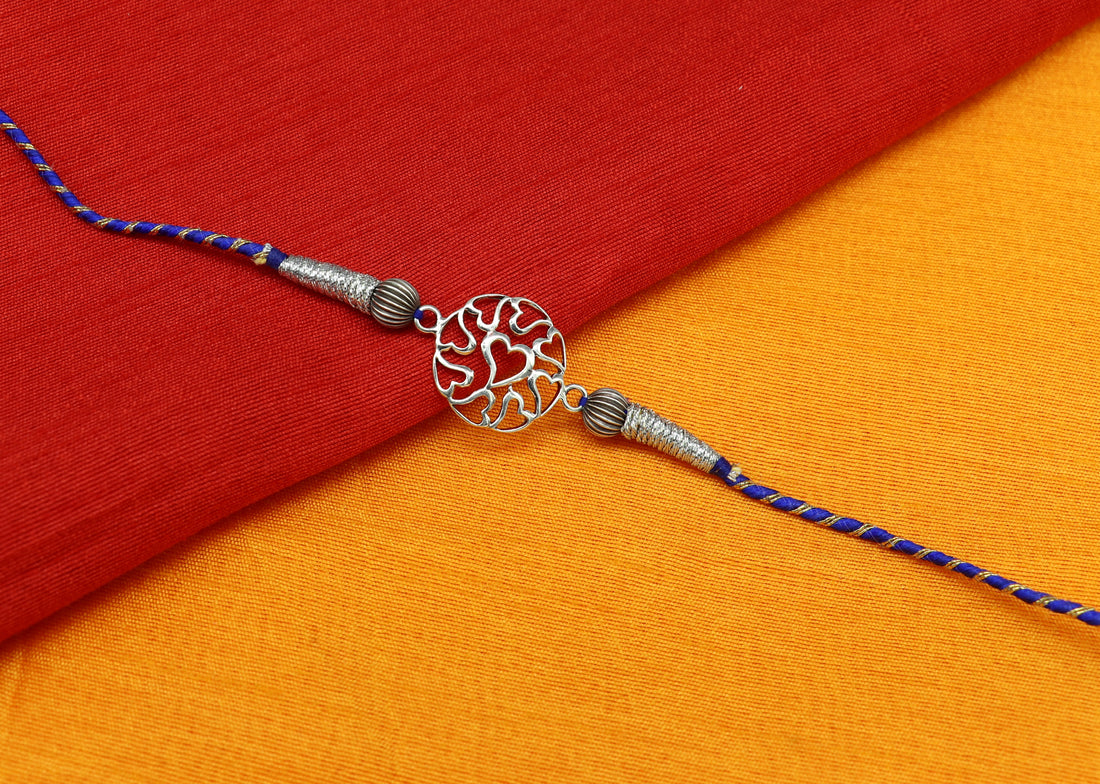 925 sterling silver handmade heart shape design Rakhi Bracelet, amazing stylish gift for Rakshabandhan rk26 - TRIBAL ORNAMENTS