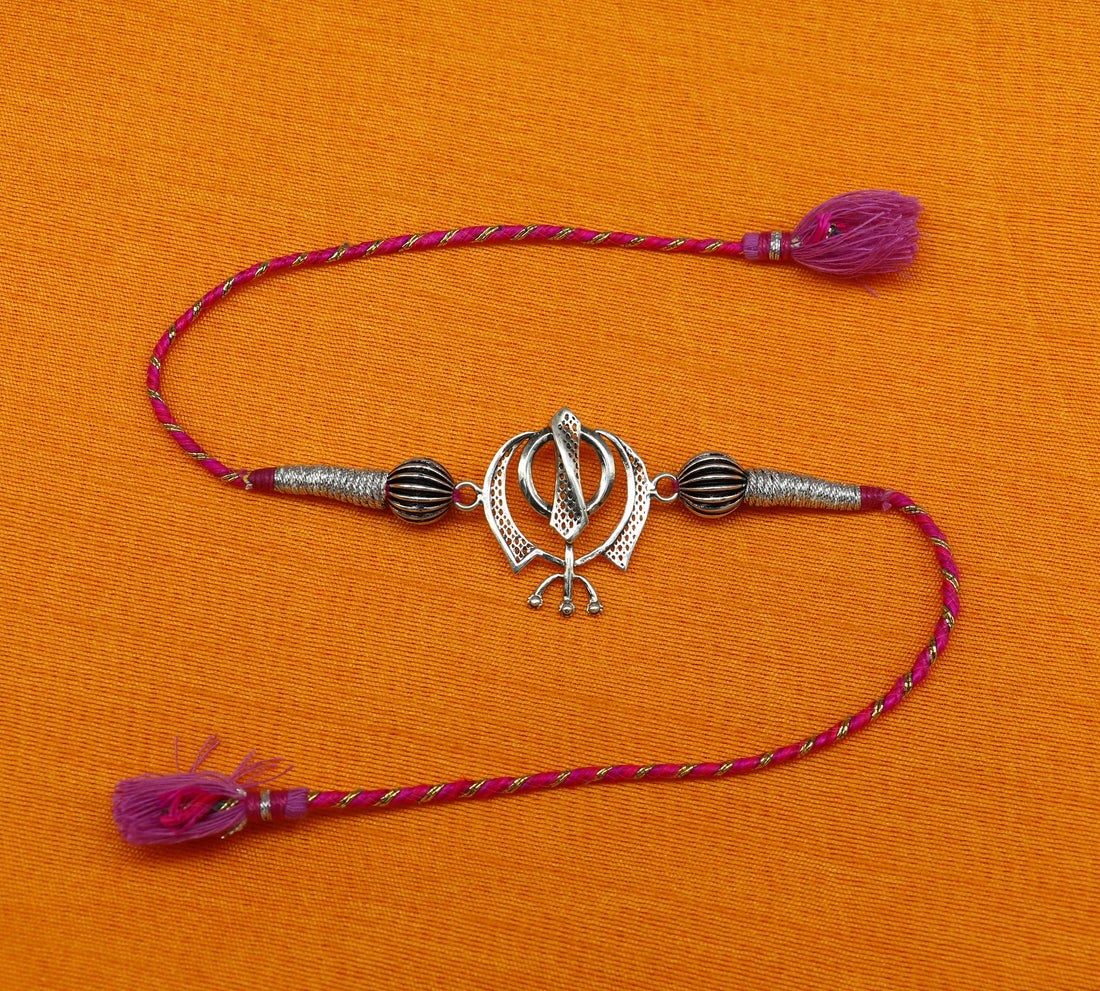 925 sterling silver handmade waheguru design Rakhi Bracelet, amazing stylish gift for Rakshabandhan rk27 - TRIBAL ORNAMENTS