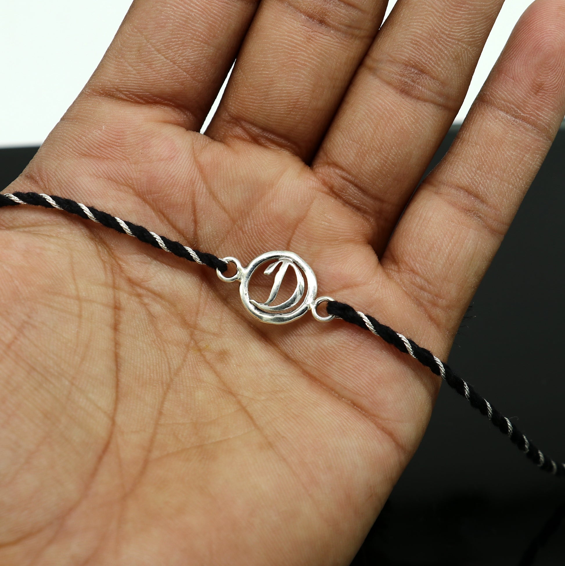 925 sterling silver handmade D letter design Rakhi Bracelet, amazing stylish gift for Rakshabandhan rk32 - TRIBAL ORNAMENTS