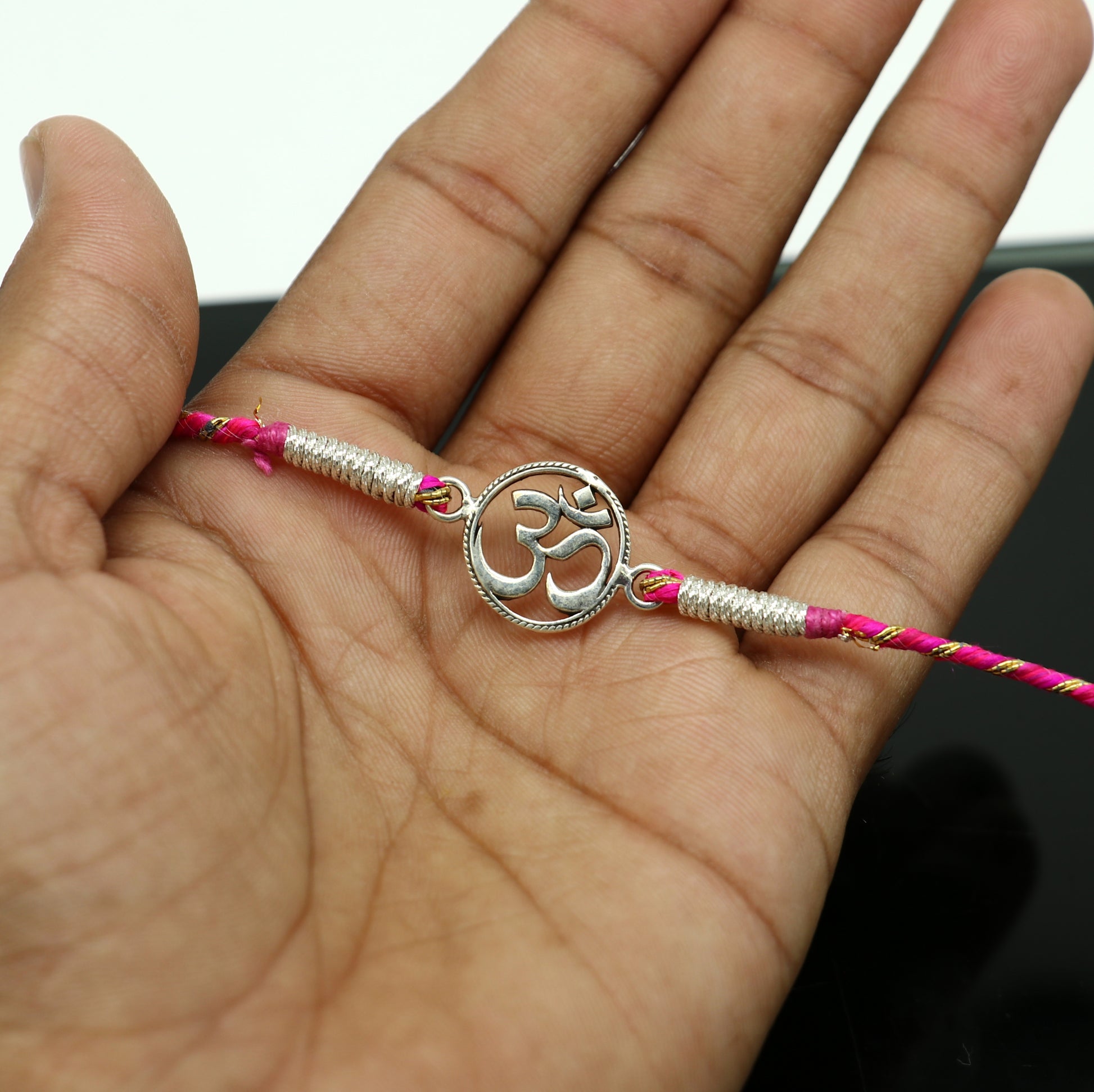 925 sterling silver handmade AUM design Rakhi Bracelet, amazing stylish gift for Rakshabandhan rk42 - TRIBAL ORNAMENTS