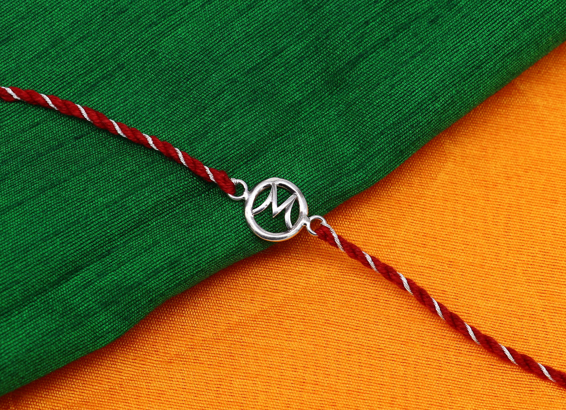 925 sterling silver handmade M letter design Rakhi Bracelet, amazing stylish gift for Rakshabandhan rk49 - TRIBAL ORNAMENTS