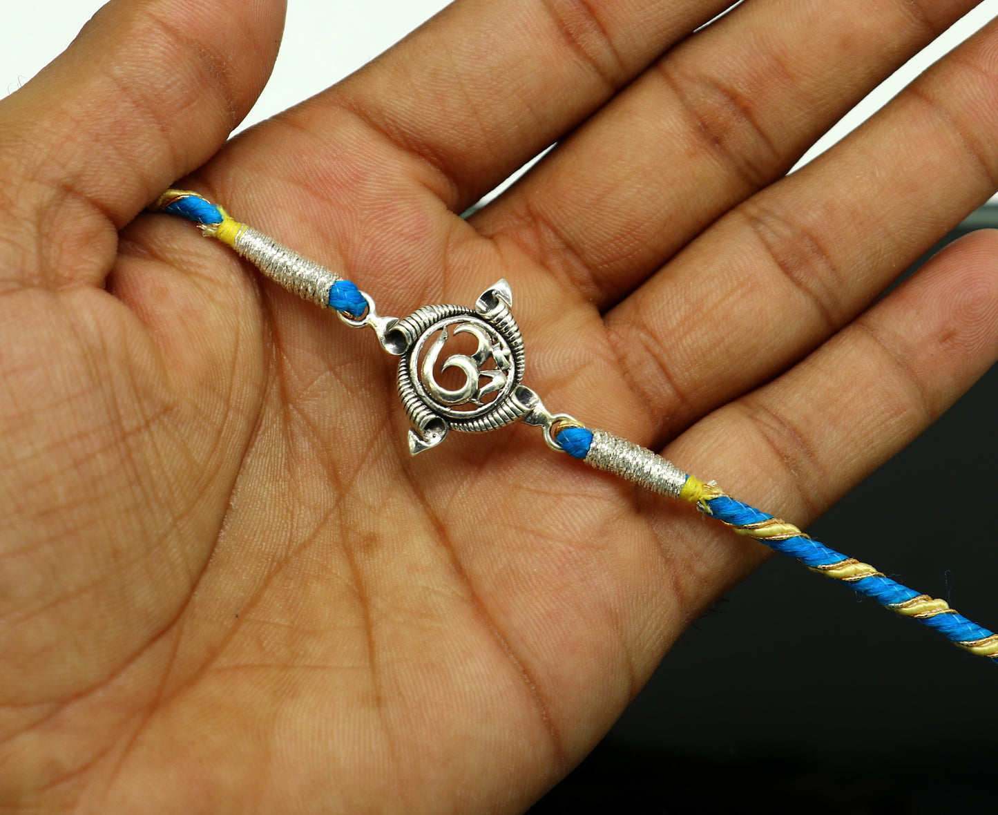 925 sterling silver handmade AUM design Rakhi Bracelet, amazing stylish gift for Rakshabandhan rk54 - TRIBAL ORNAMENTS