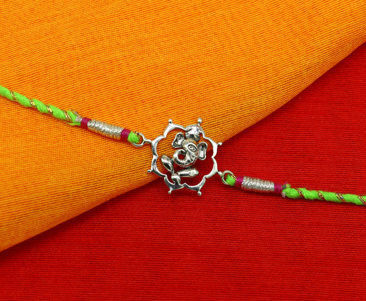 925 sterling silver handmade Ganesha design Rakhi Bracelet, amazing stylish gift for Rakshabandhan rk56 - TRIBAL ORNAMENTS