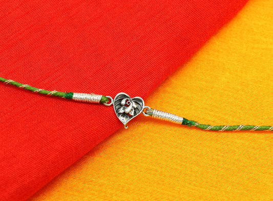 925 sterling silver handmade Ganesha design Rakhi Bracelet, amazing stylish gift for Rakshabandhan rk59 - TRIBAL ORNAMENTS