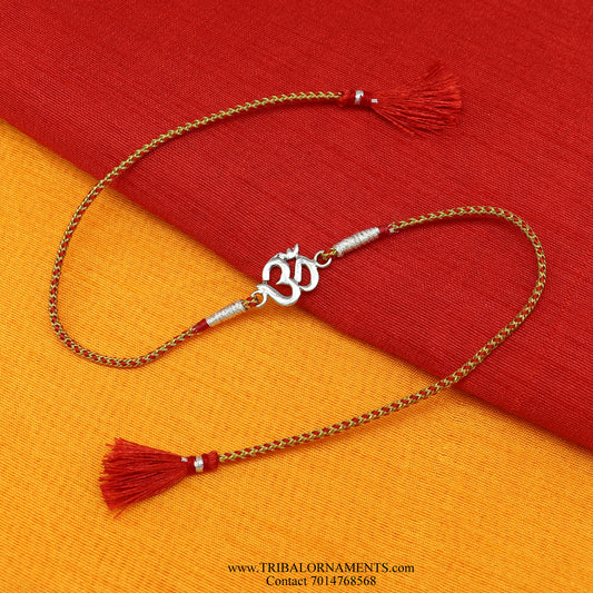 925 sterling silver handmade AUM design Rakhi Bracelet, amazing stylish gift for Rakshabandhan rk69 - TRIBAL ORNAMENTS